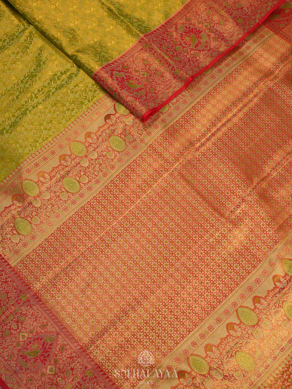 Lime Green Tissue Kanjivaram Silk Saree