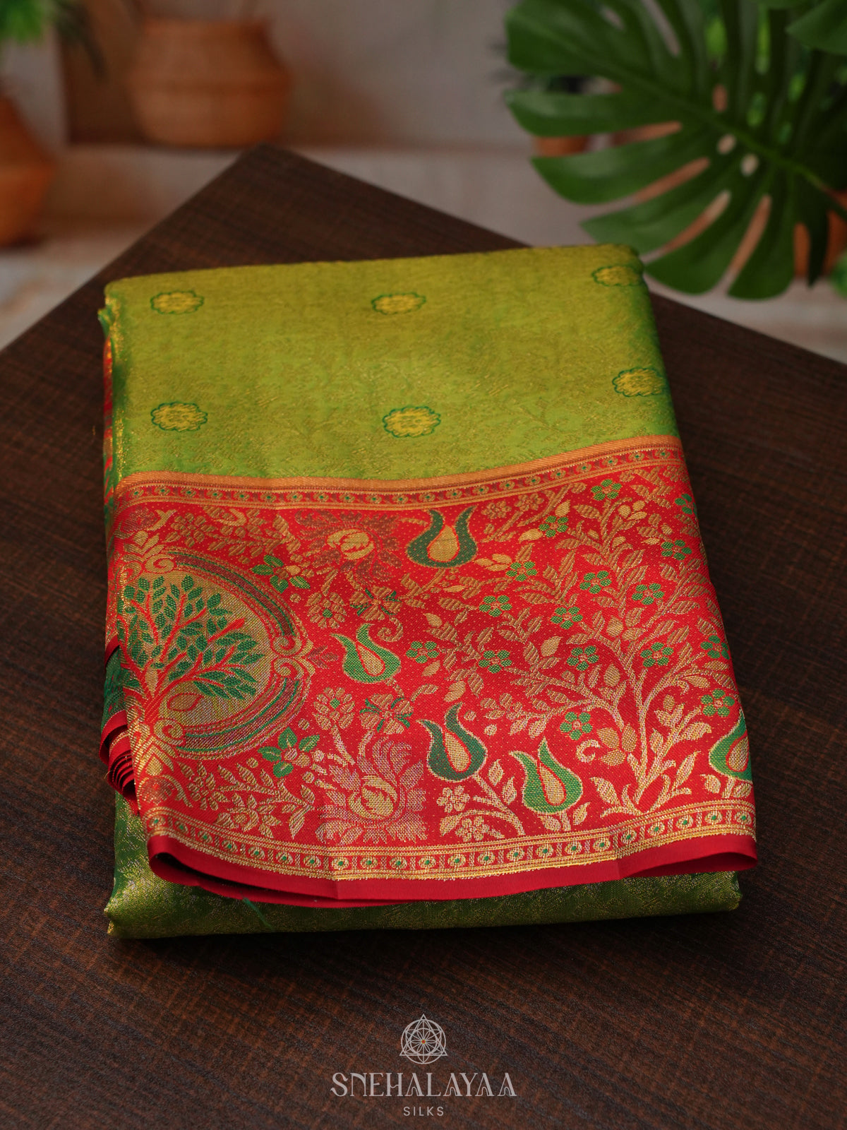 Lime Green Tissue Kanjivaram Silk Saree