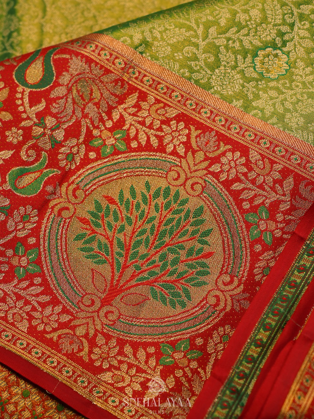 Lime Green Tissue Kanjivaram Silk Saree