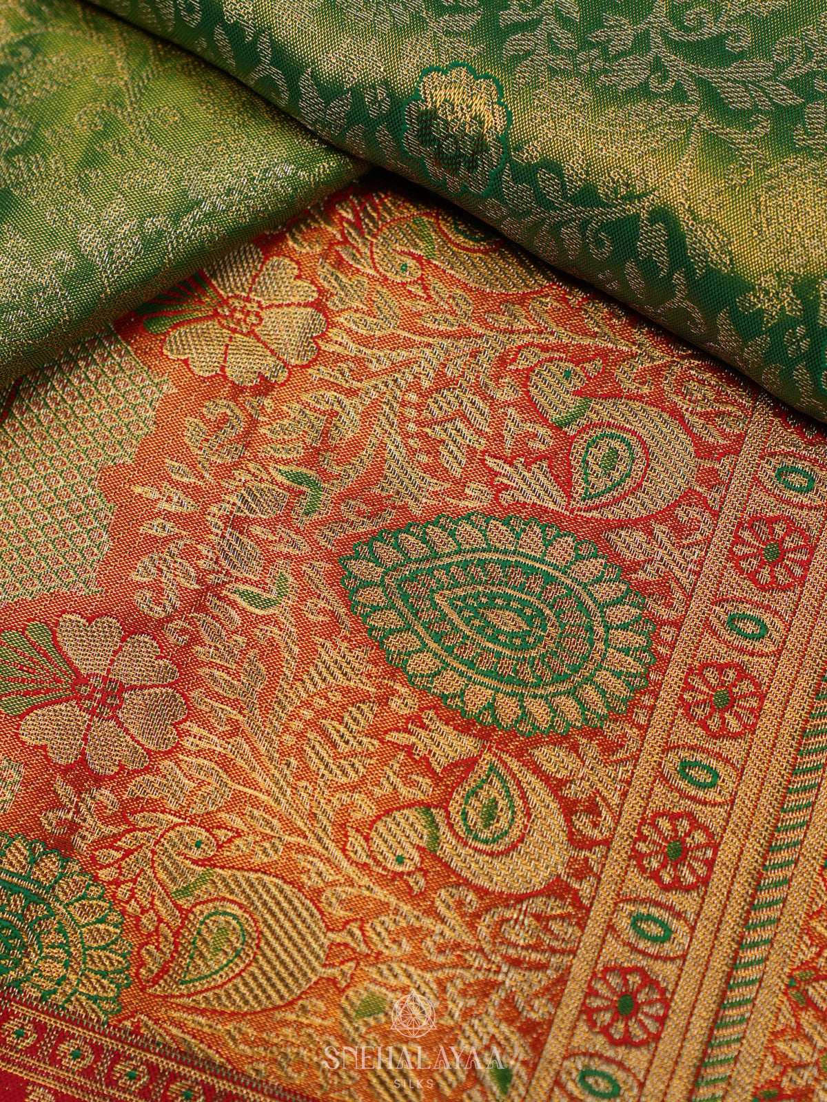 Lime Green Tissue Kanjivaram Silk Saree