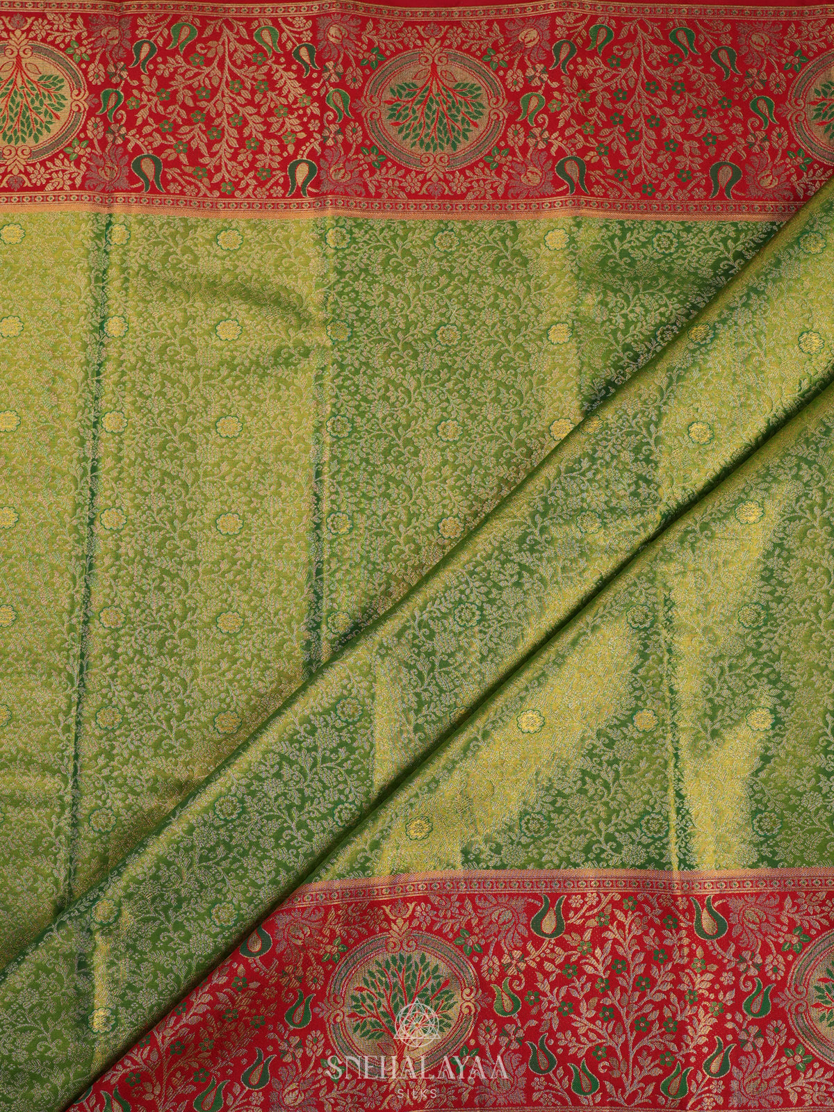 Lime Green Tissue Kanjivaram Silk Saree