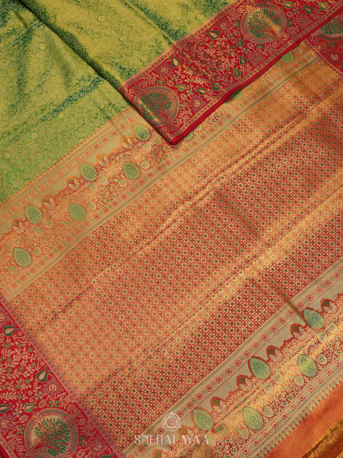 Lime Green Tissue Kanjivaram Silk Saree