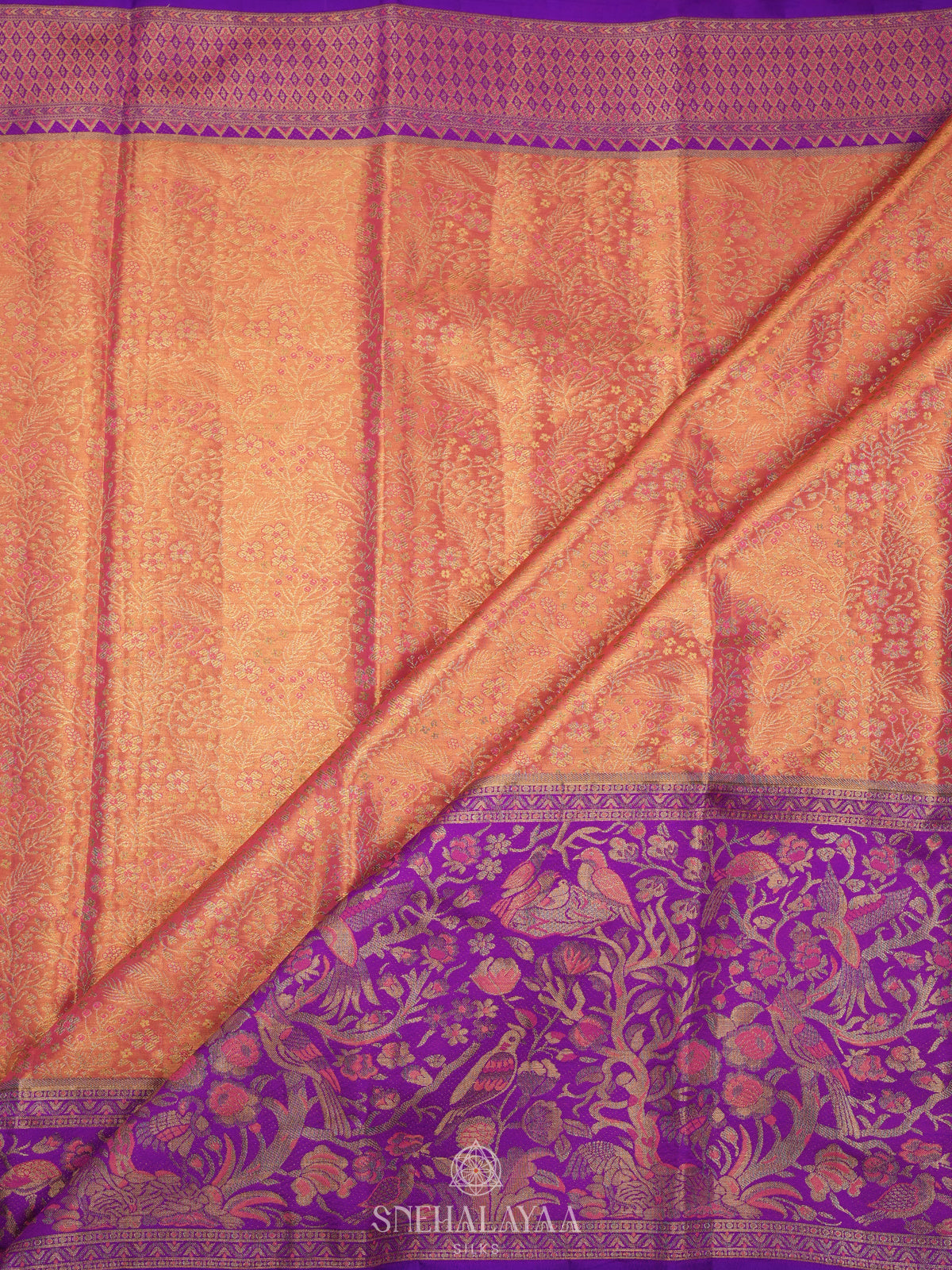 Peach Tissue Kanjivaram Silk Saree
