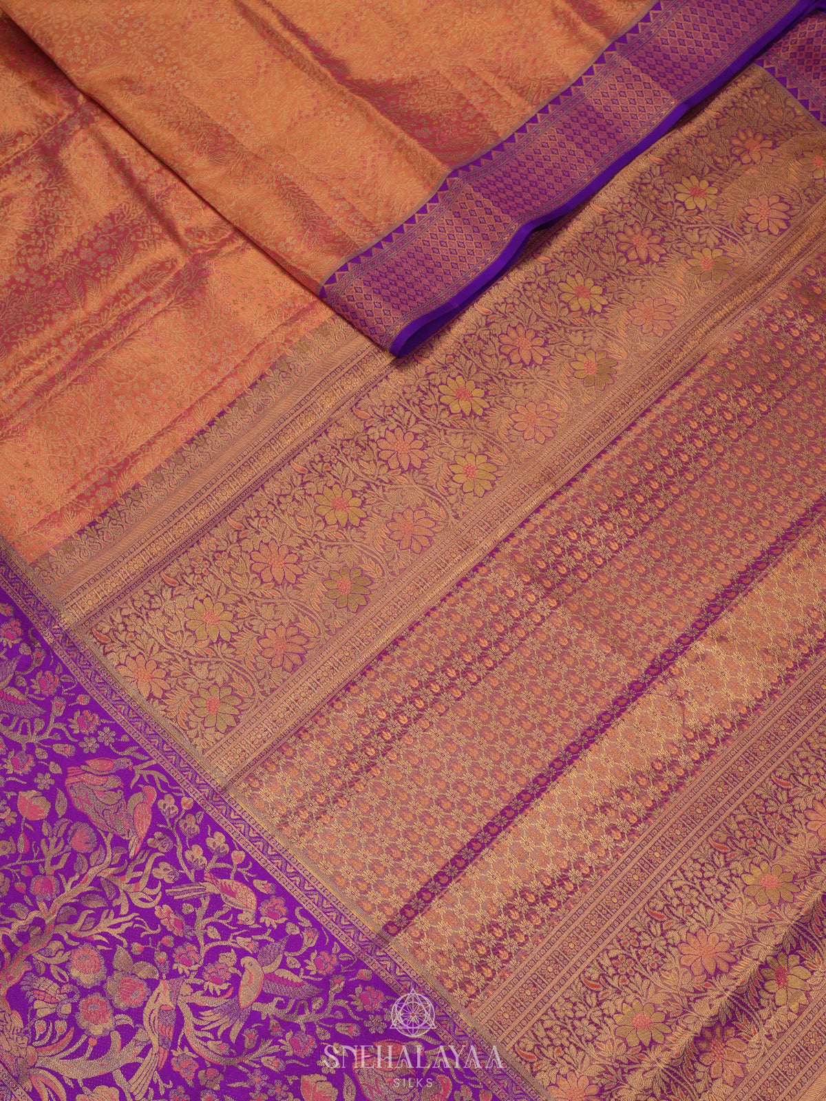 Peach Tissue Kanjivaram Silk Saree