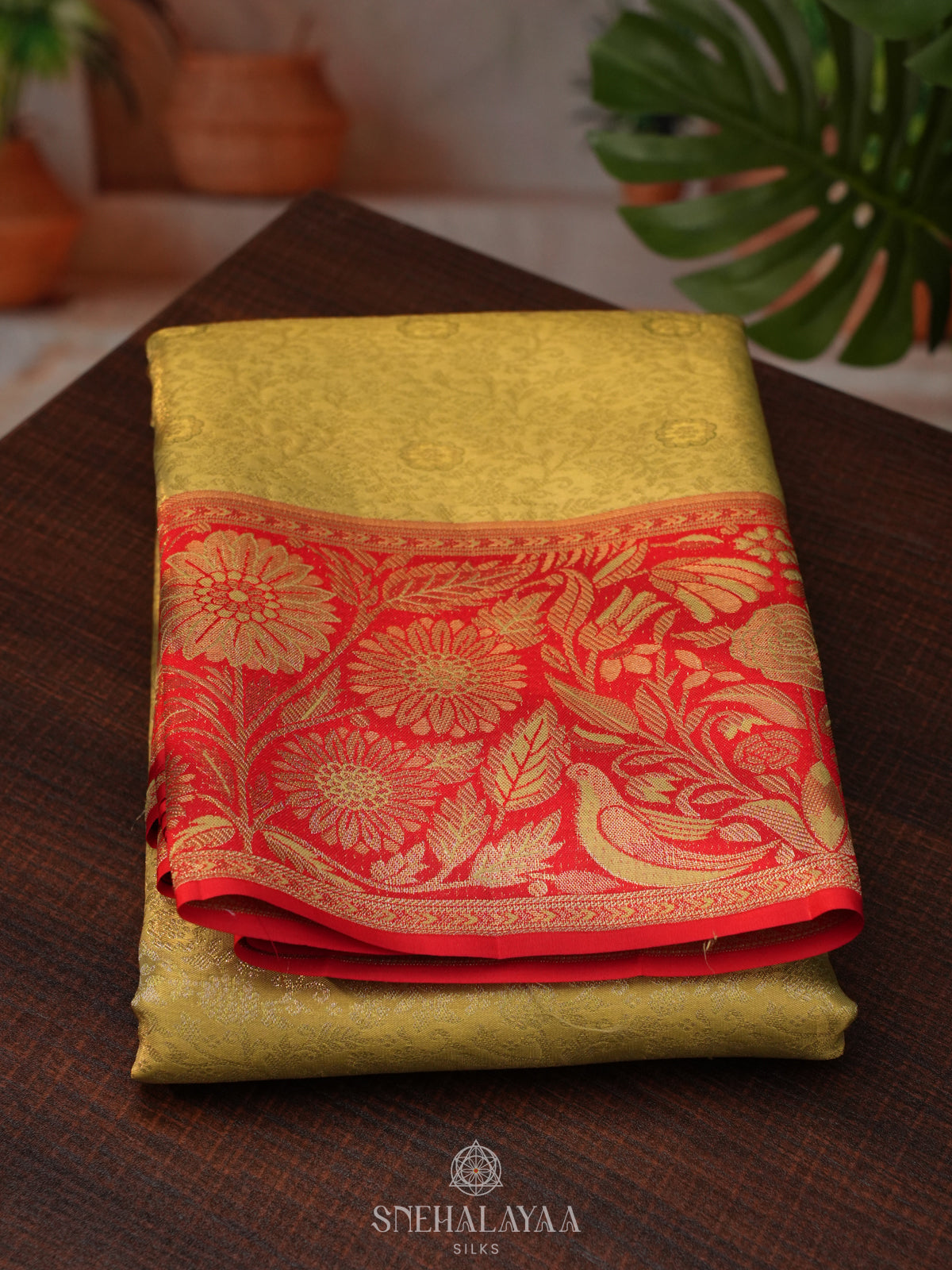 Lime Green Tissue Kanjivaram Silk Saree