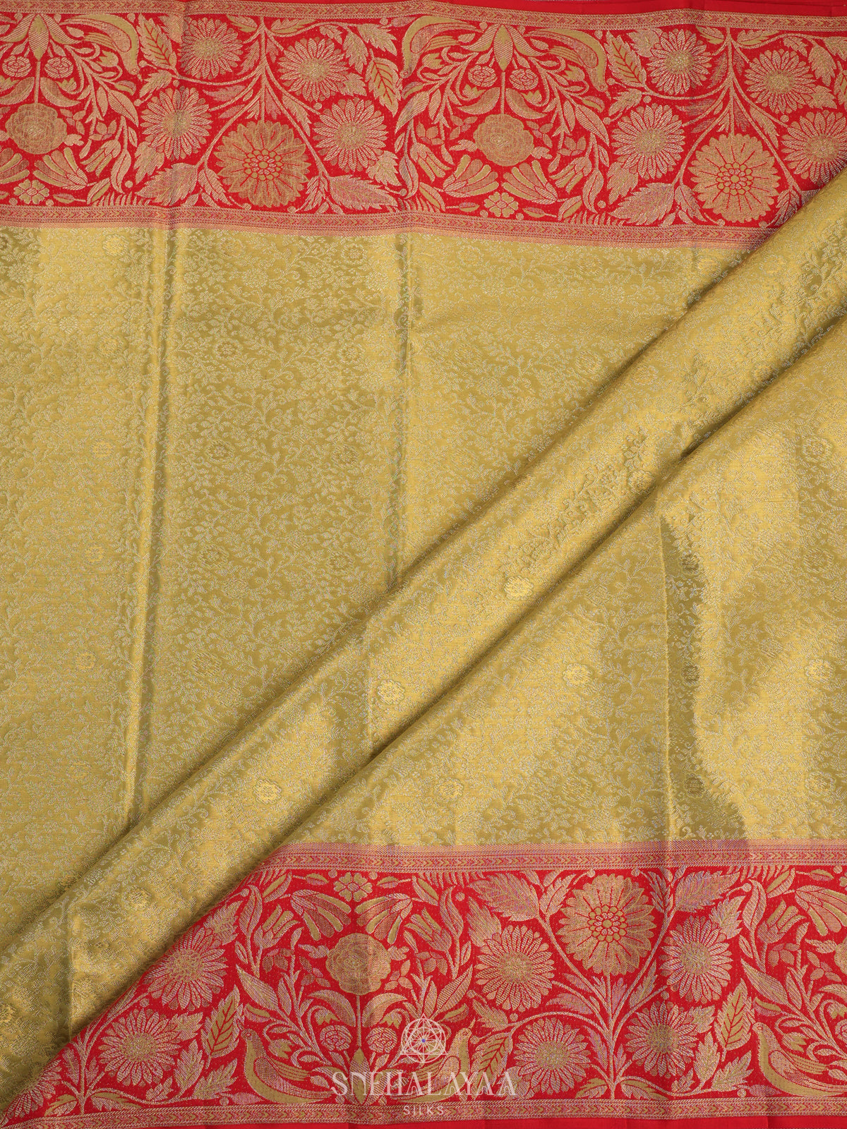 Lime Green Tissue Kanjivaram Silk Saree