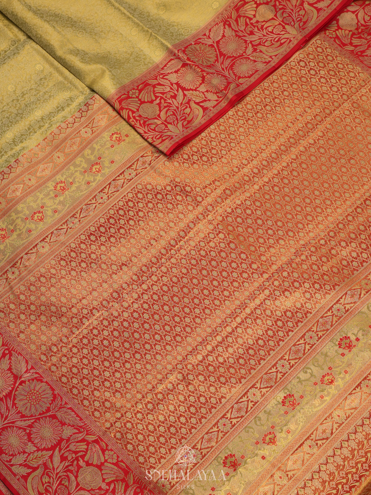 Lime Green Tissue Kanjivaram Silk Saree