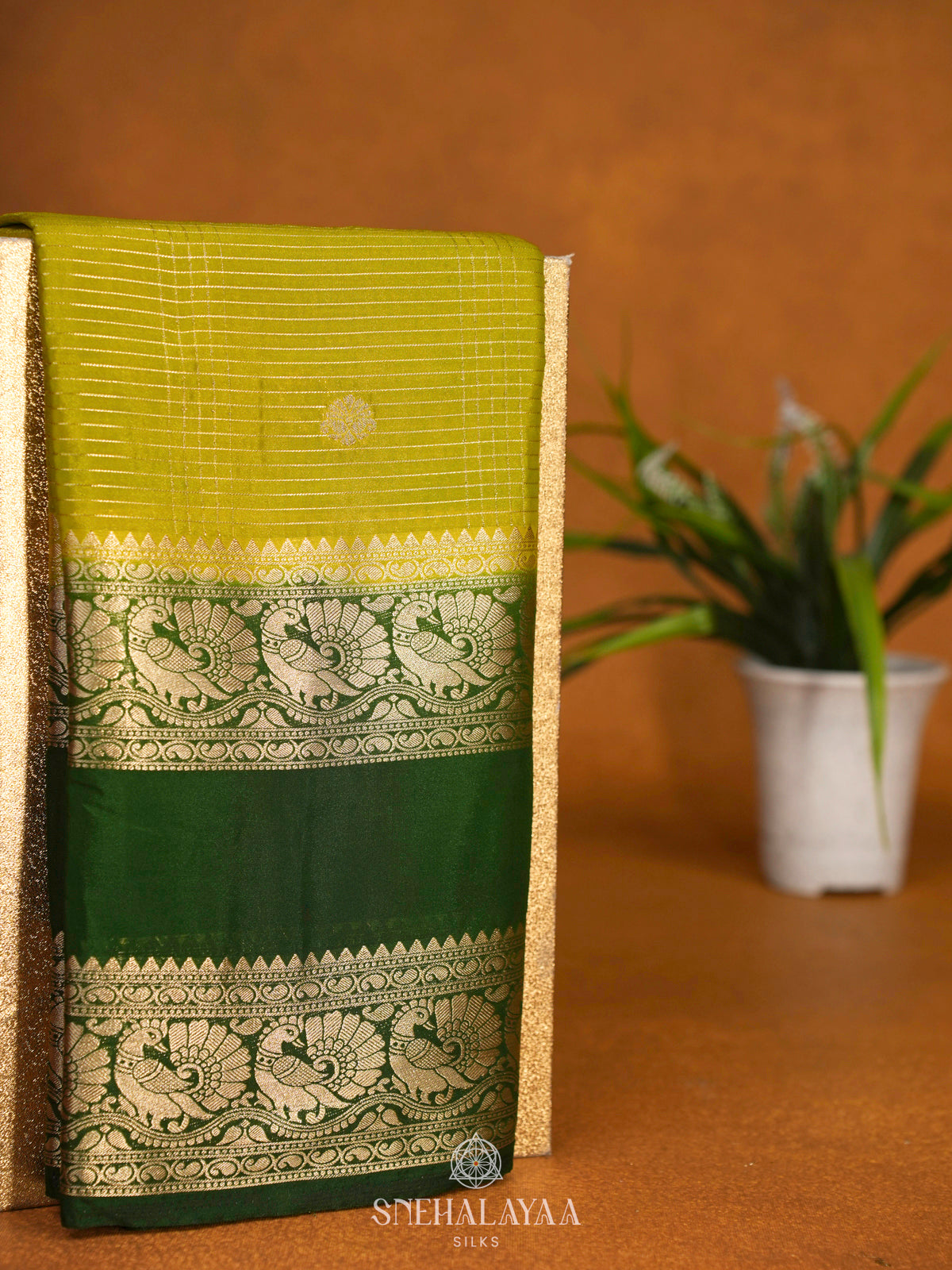 Lime Green Mysore Silk Saree
