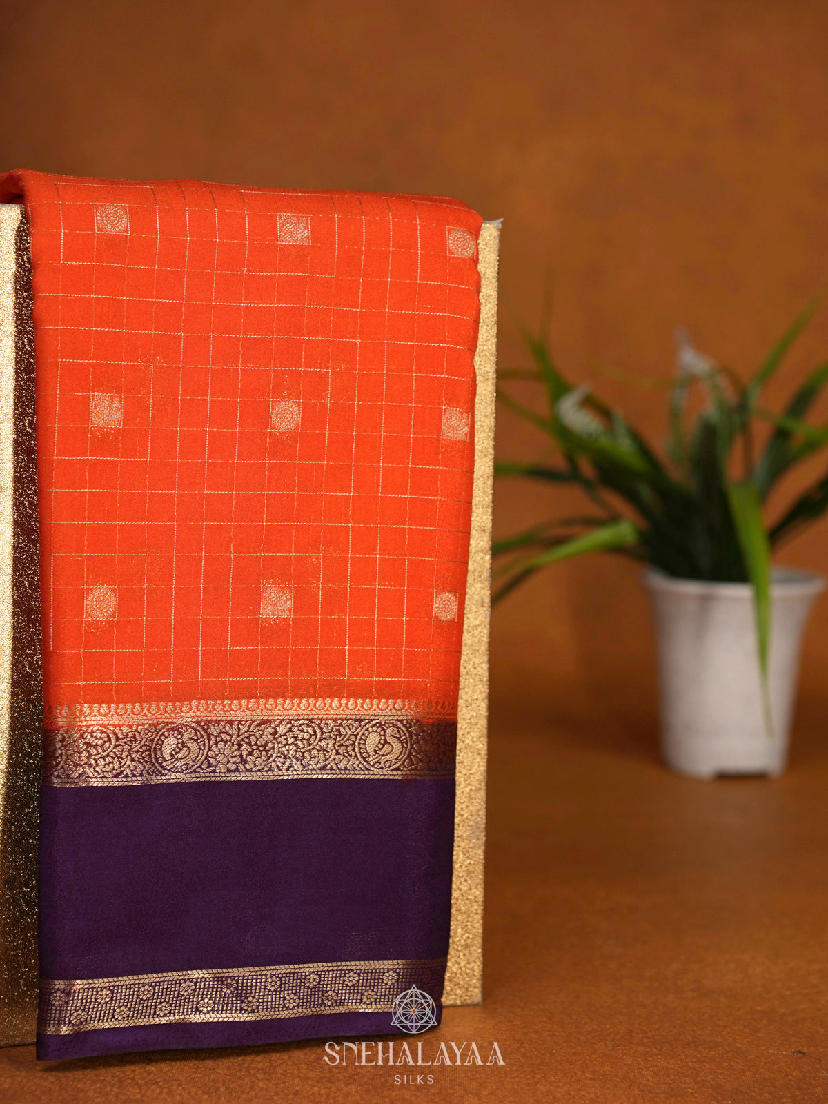 Rust Orange Mysore Silk Saree