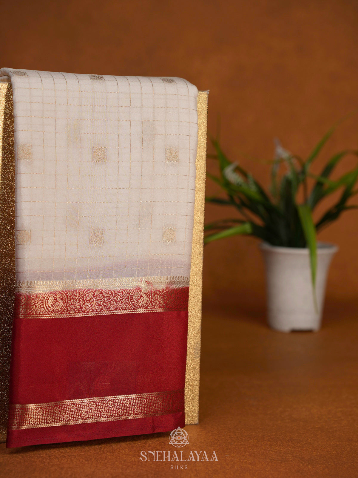 White Mysore Silk Saree