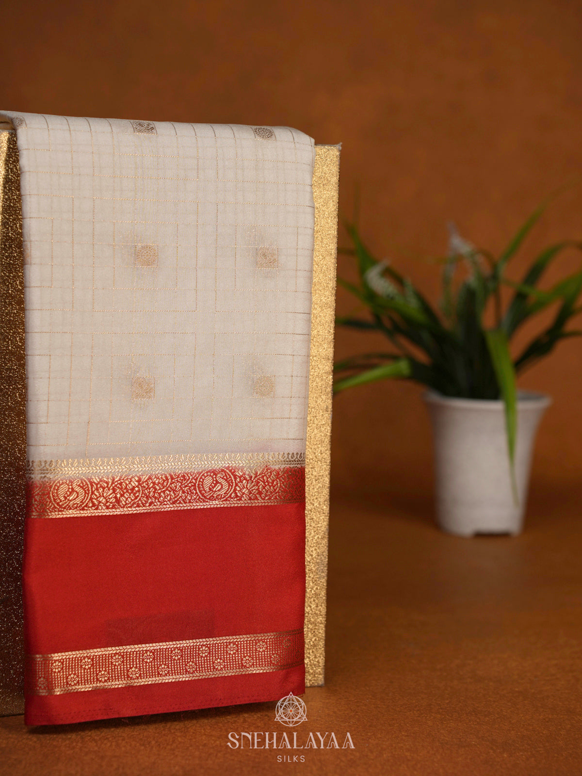 White Mysore Silk Saree
