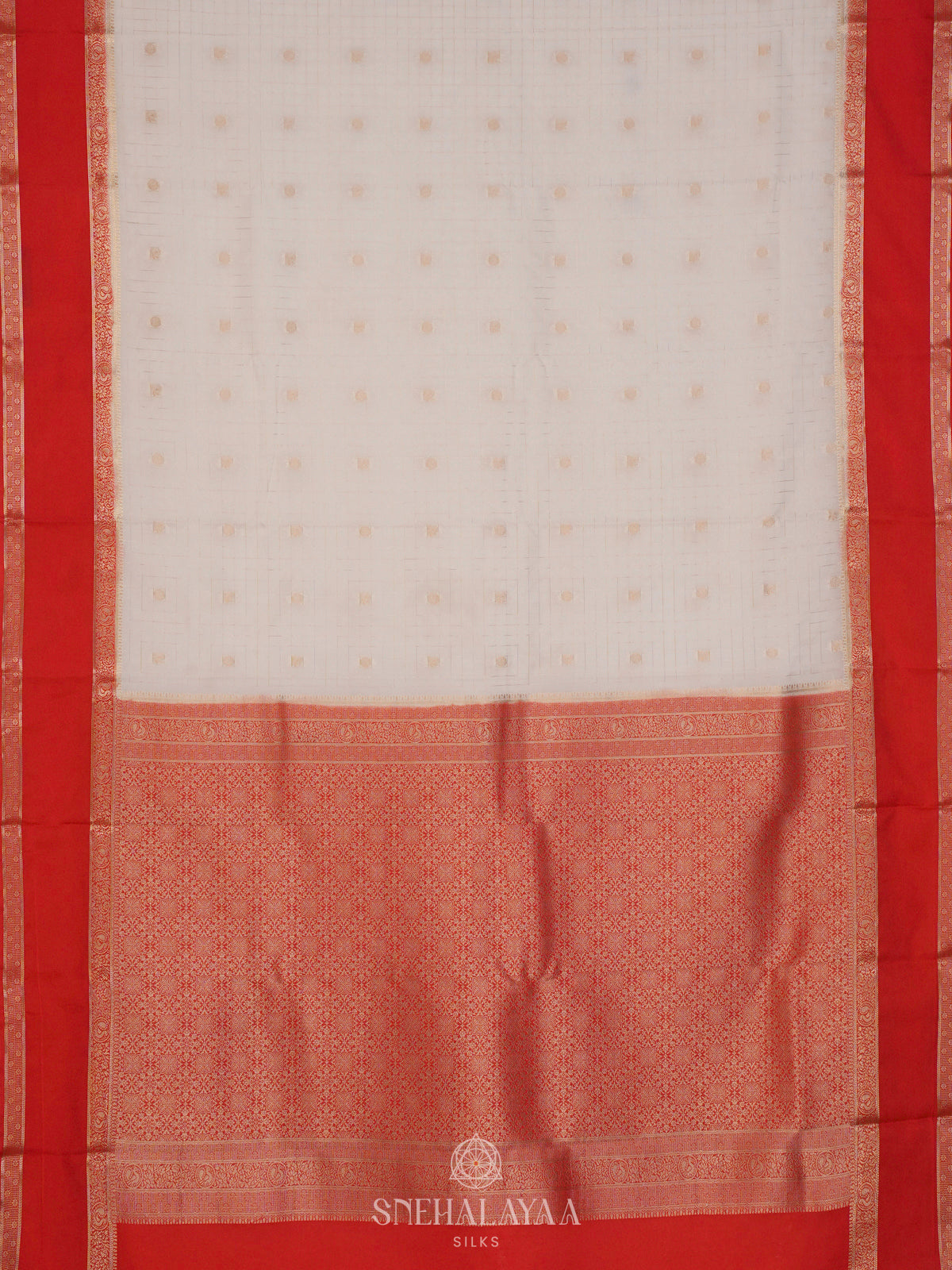 White Mysore Silk Saree