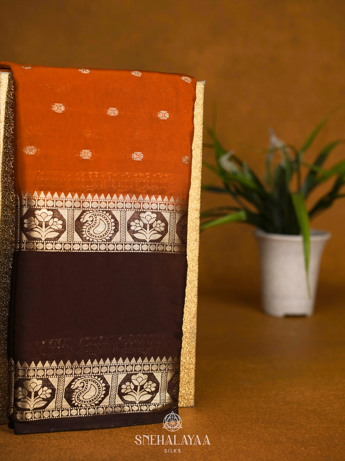 Burnt Orange Mysore Silk Saree