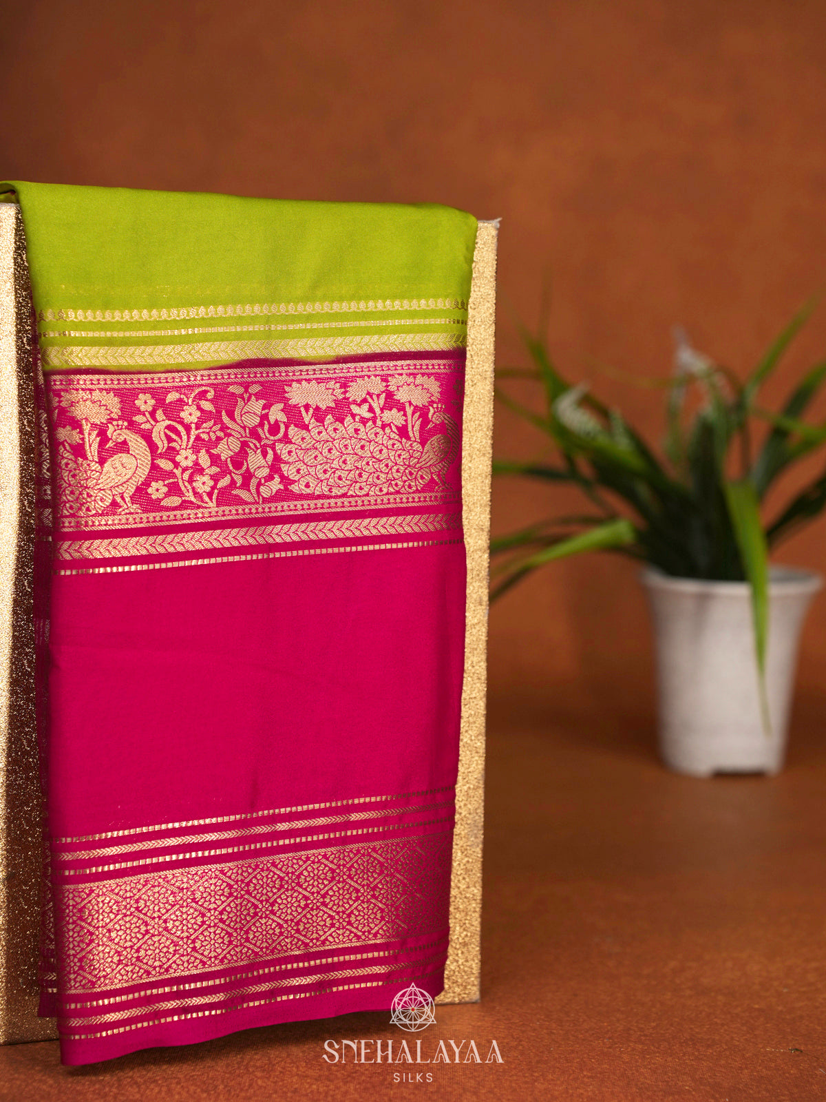 Lime Green Mysore Silk Saree
