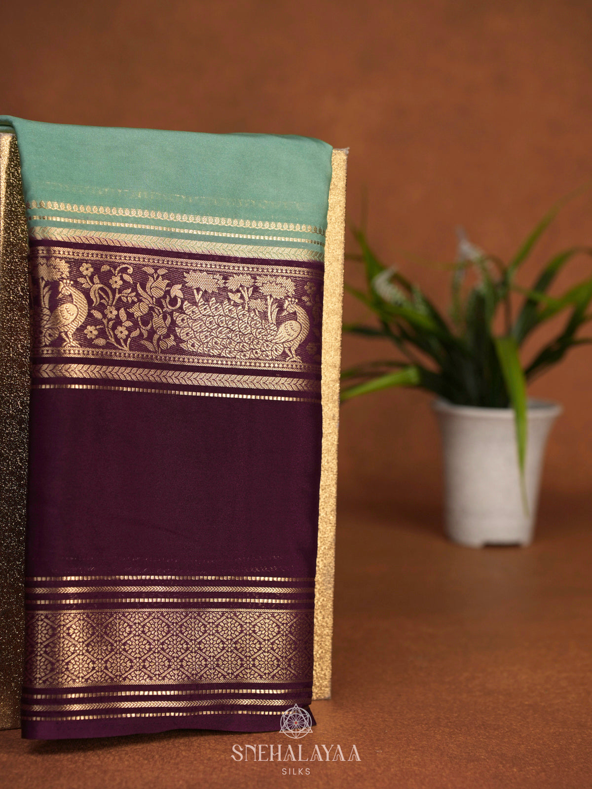 Teal Green Mysore Silk Saree