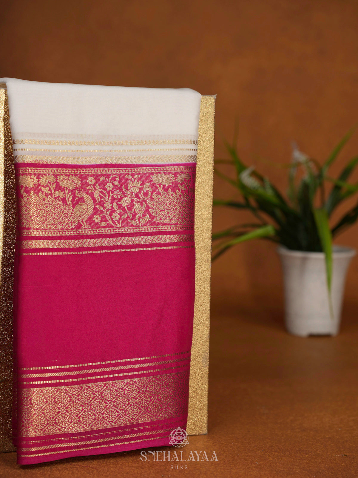 White Mysore Silk Saree