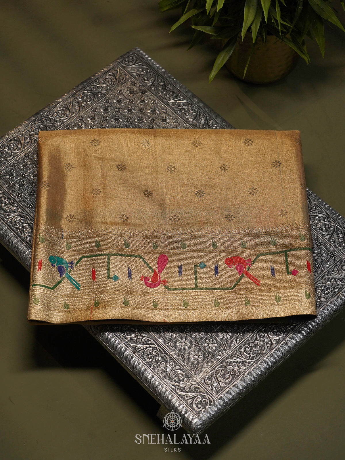 Pale Yellow Tissue Paithani Saree