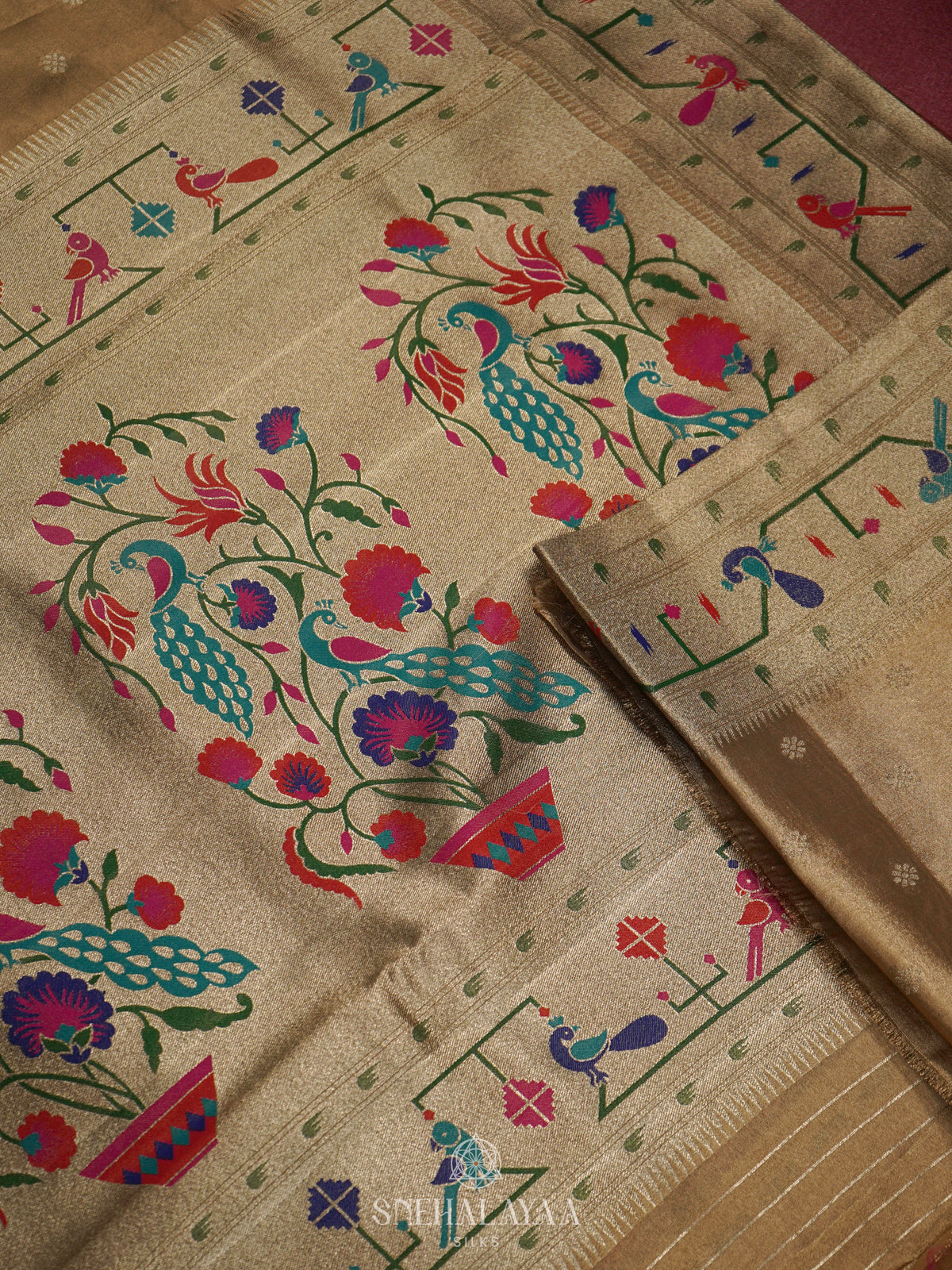 Pale Yellow Tissue Paithani Saree
