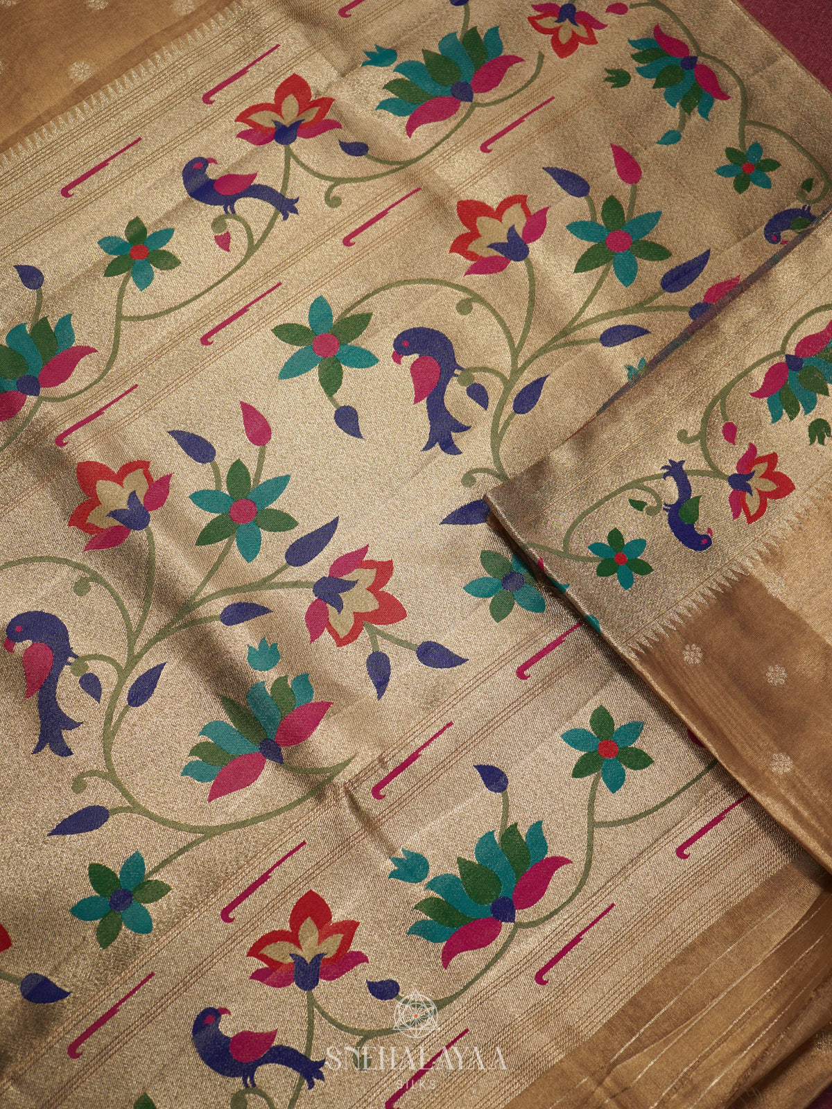 Pale Yellow Tissue Paithani Saree