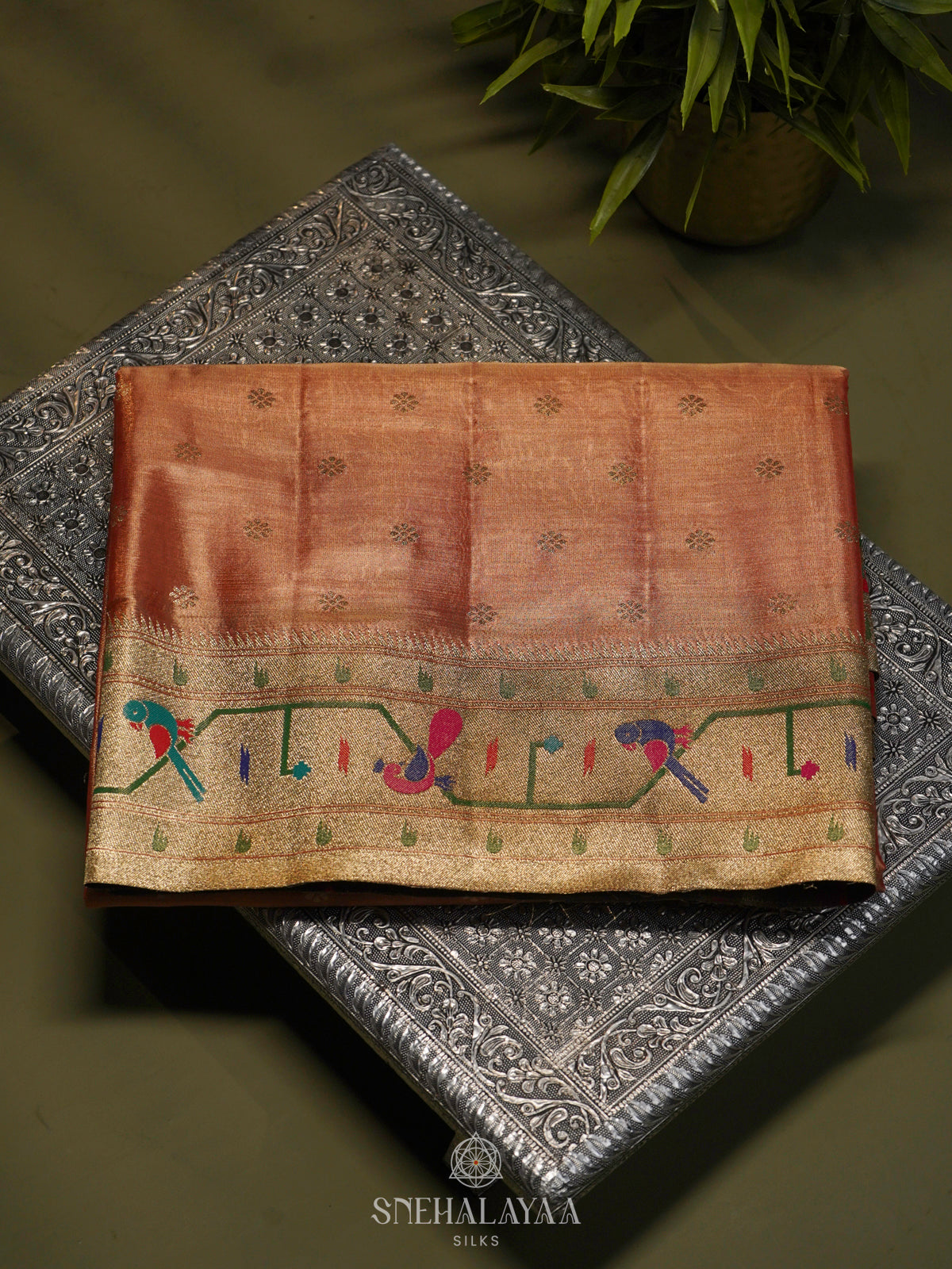 Peach Tissue Paithani Saree