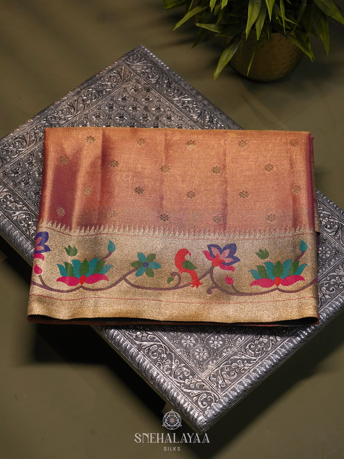 Peach Tissue Paithani Saree