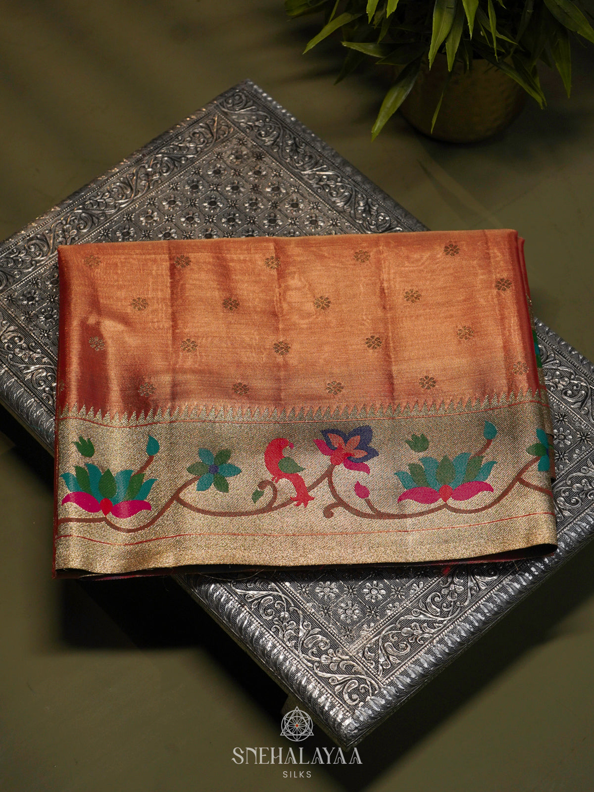 Peach Tissue Paithani Saree
