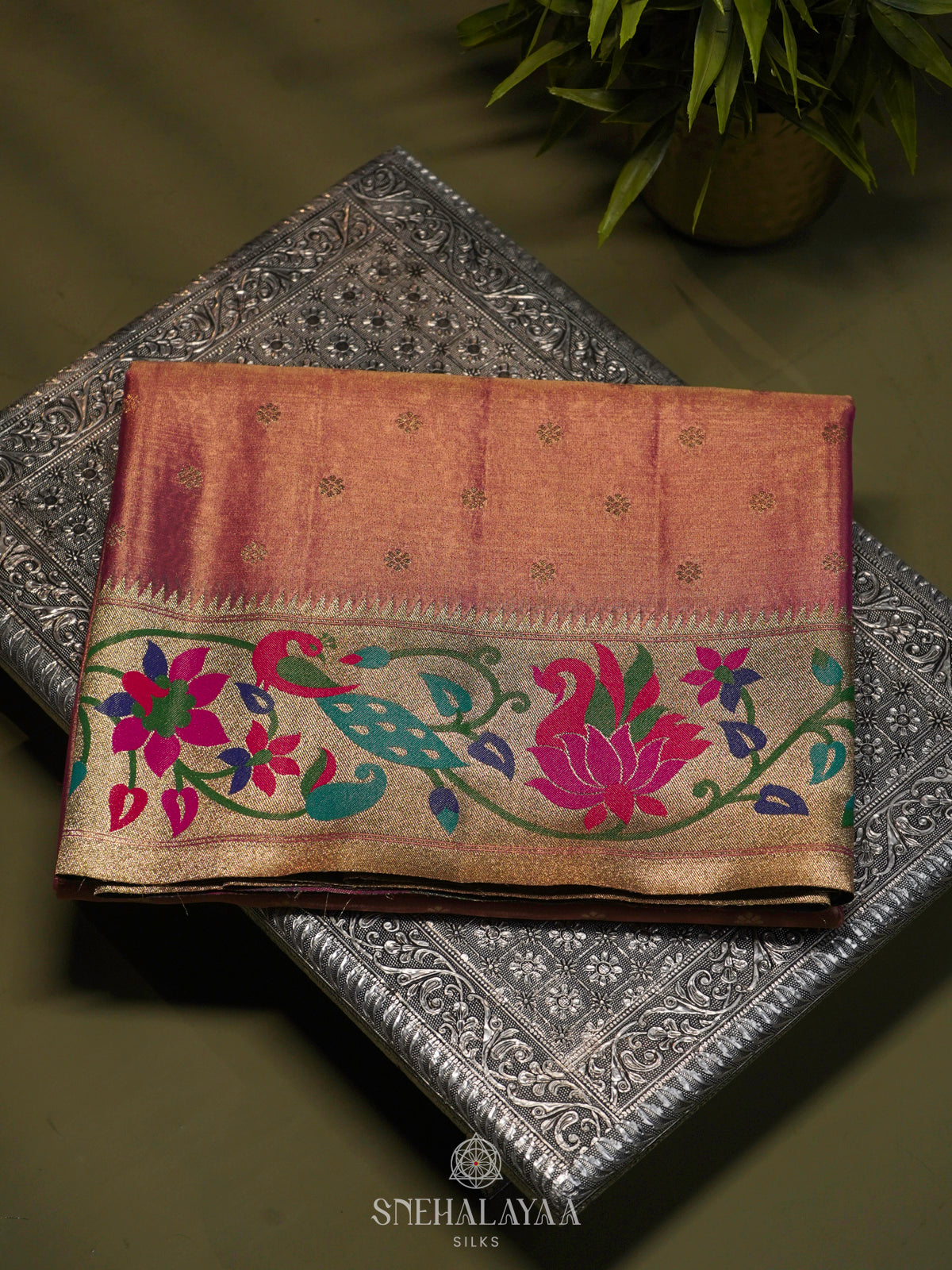 Peach Tissue Paithani Saree