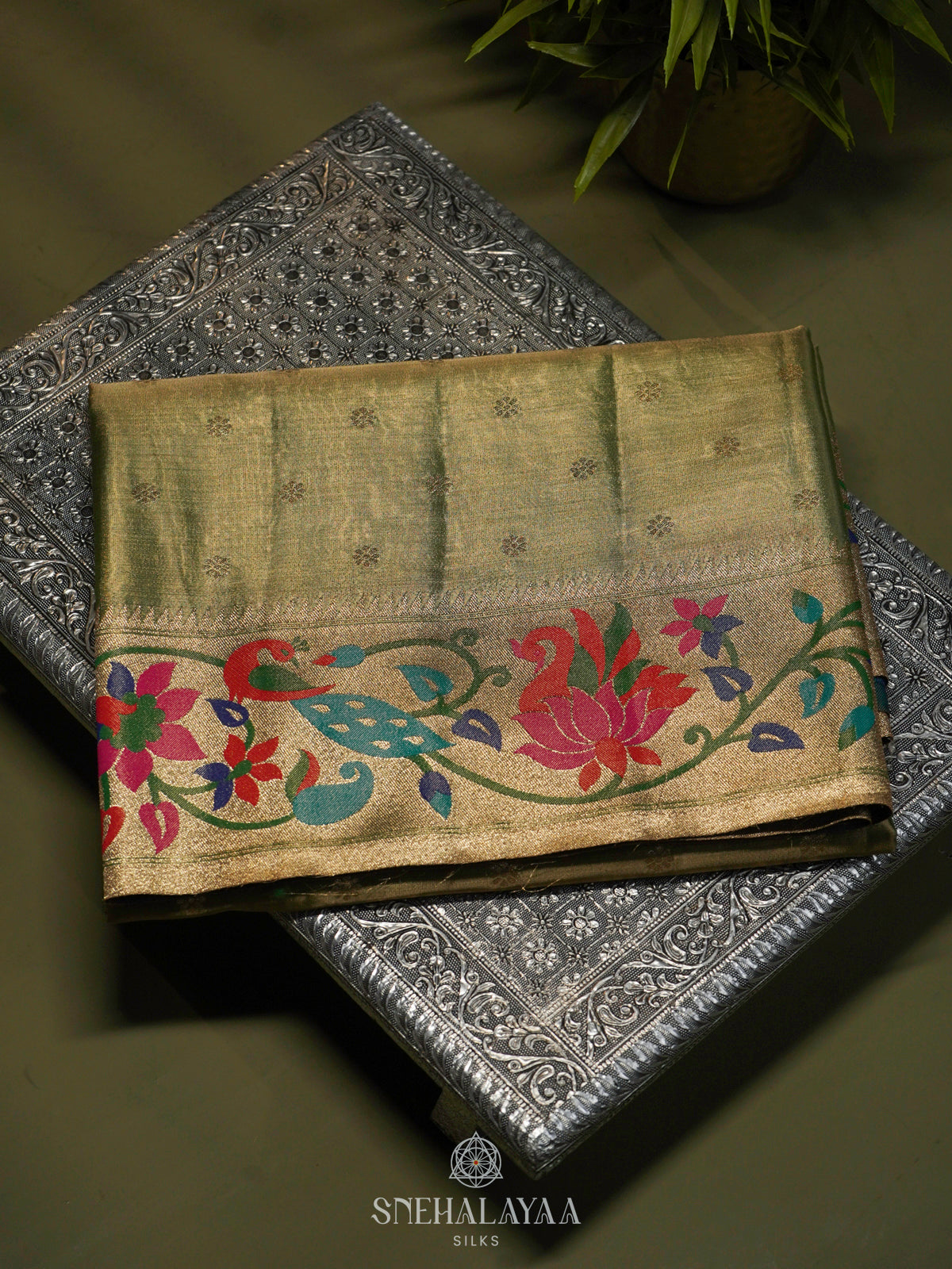 Lime Green Tissue Paithani Saree