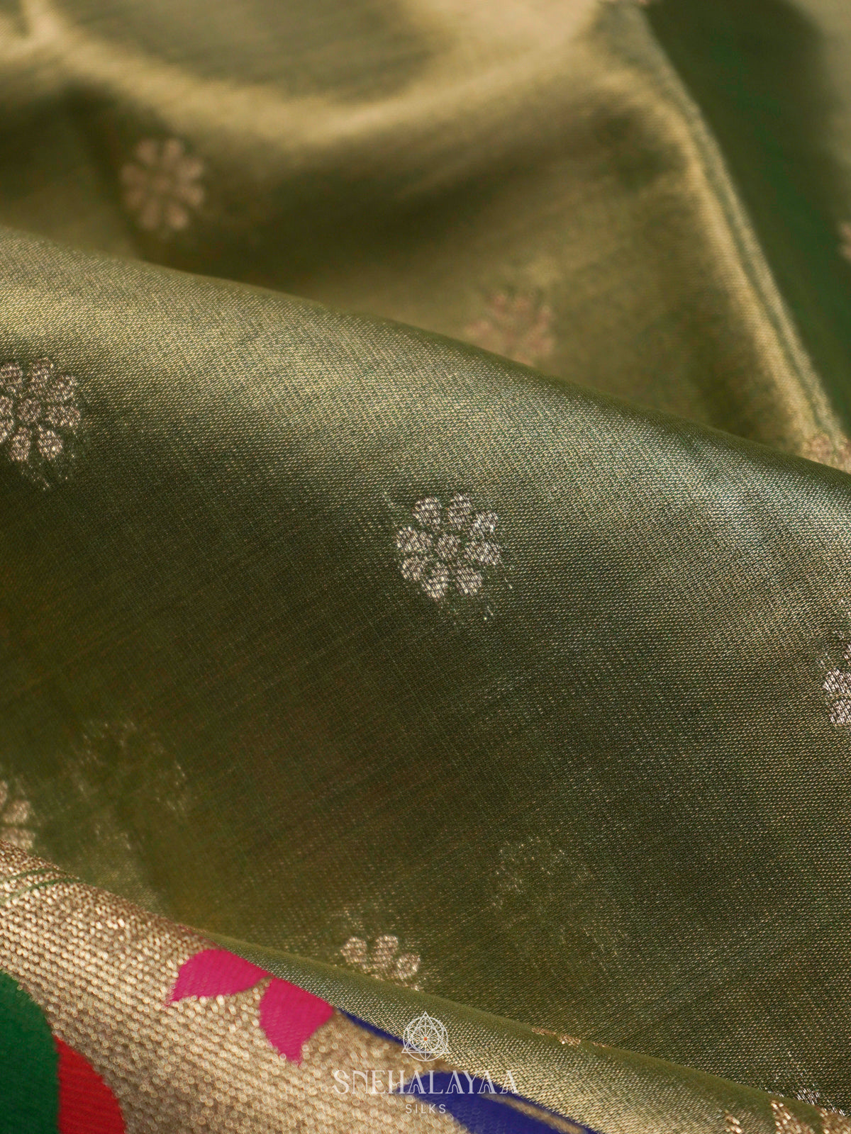 Lime Green Tissue Paithani Saree