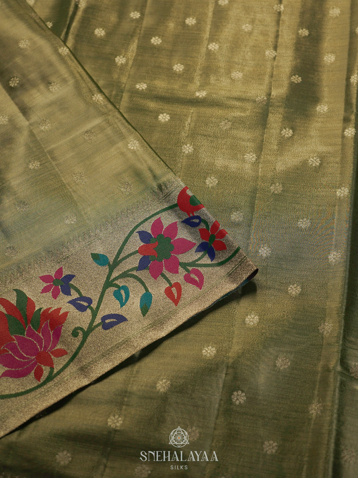 Lime Green Tissue Paithani Saree