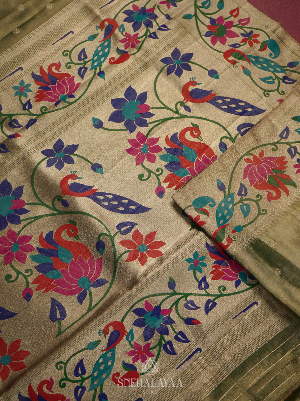 Lime Green Tissue Paithani Saree
