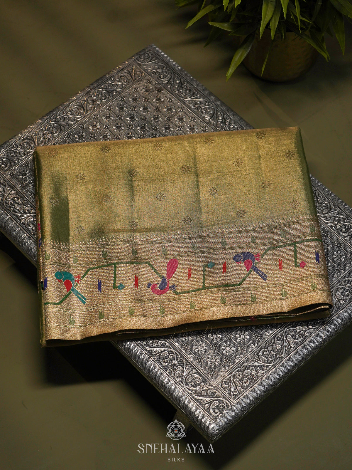 Lime Green Tissue Paithani Saree