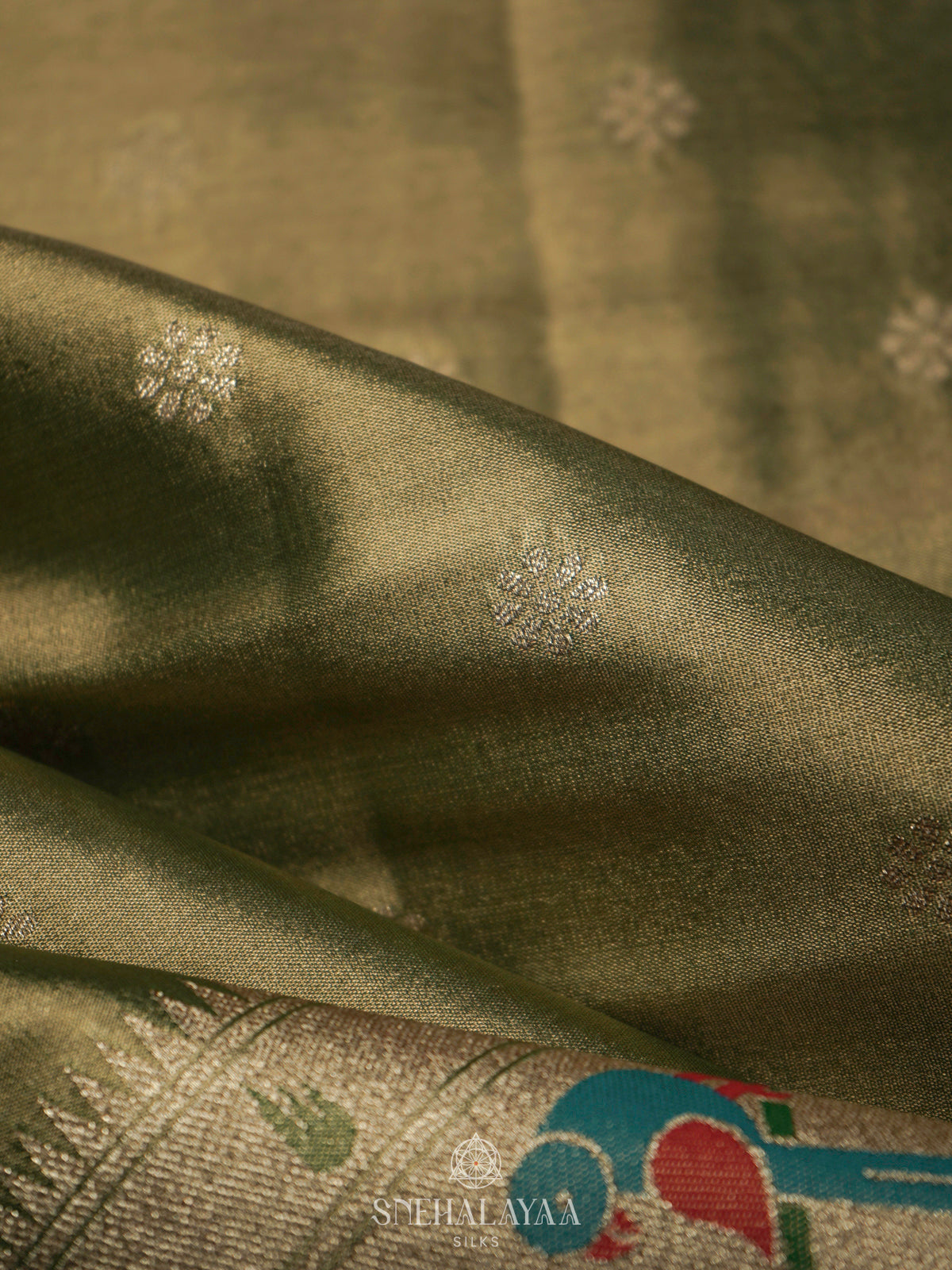 Lime Green Tissue Paithani Saree