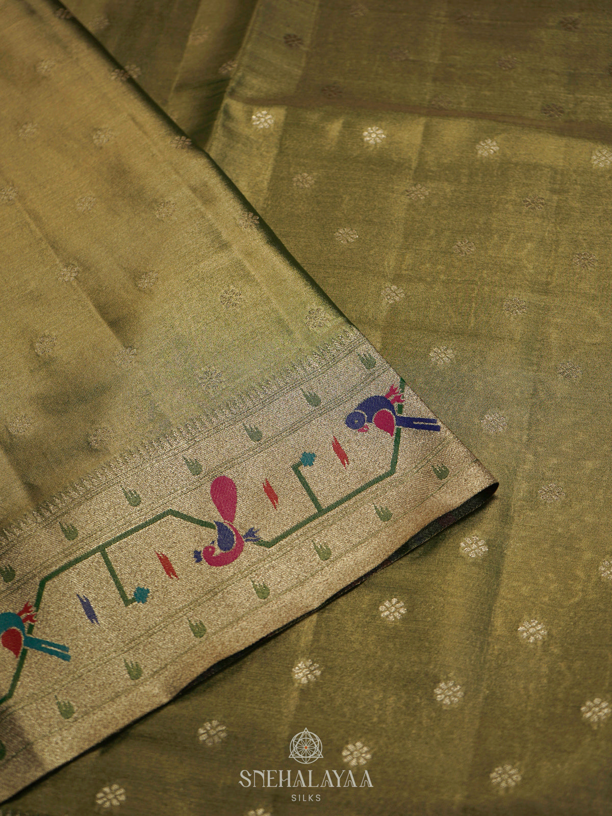 Lime Green Tissue Paithani Saree