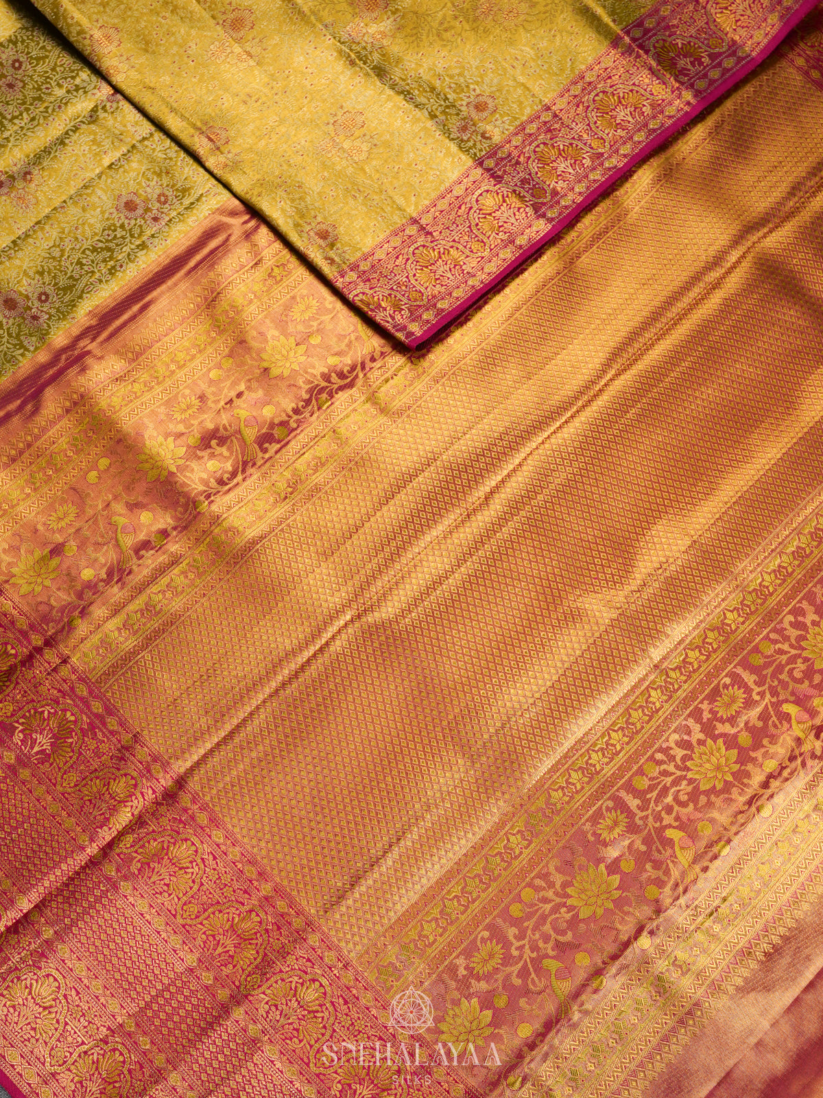 Lime Green Kanjivaram Silk Saree