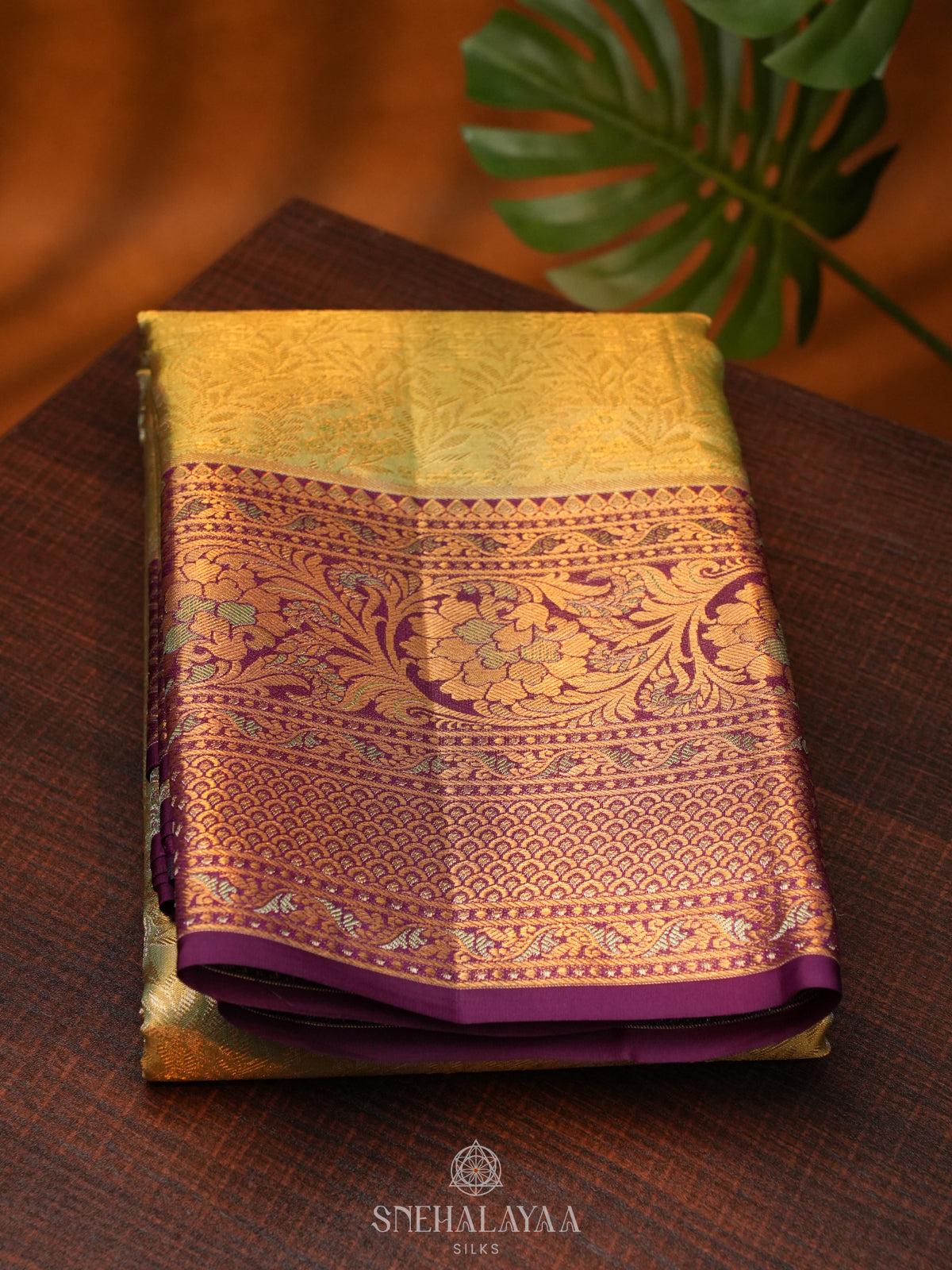 Lime Green Kanjivaram Silk Saree