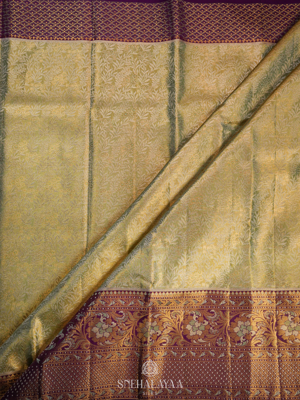 Lime Green Kanjivaram Silk Saree