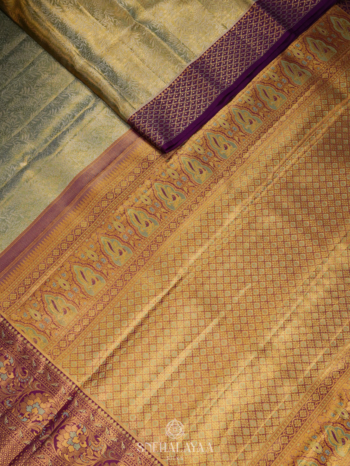Lime Green Kanjivaram Silk Saree