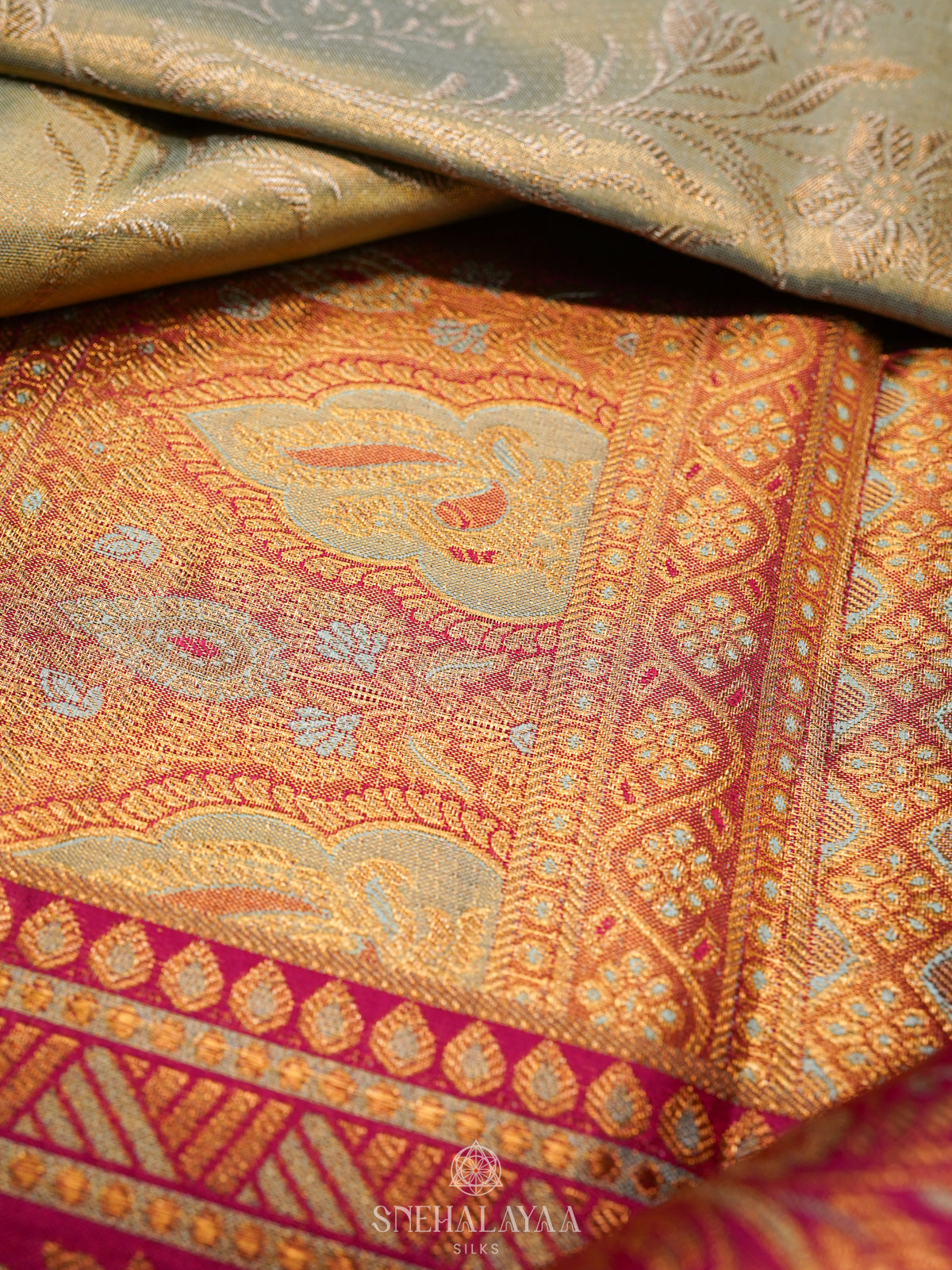 Lime Green Kanjivaram Silk Saree