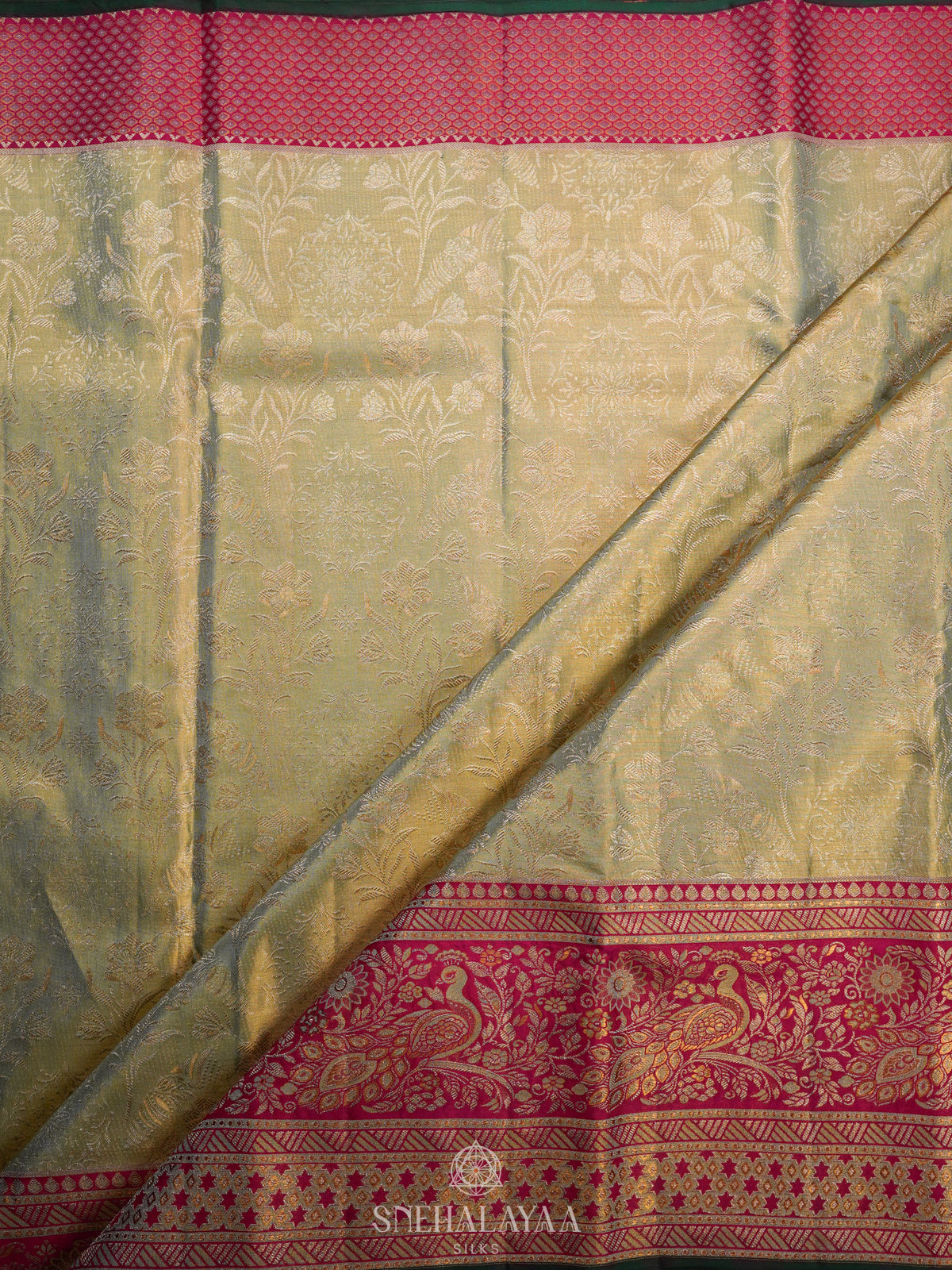 Lime Green Kanjivaram Silk Saree