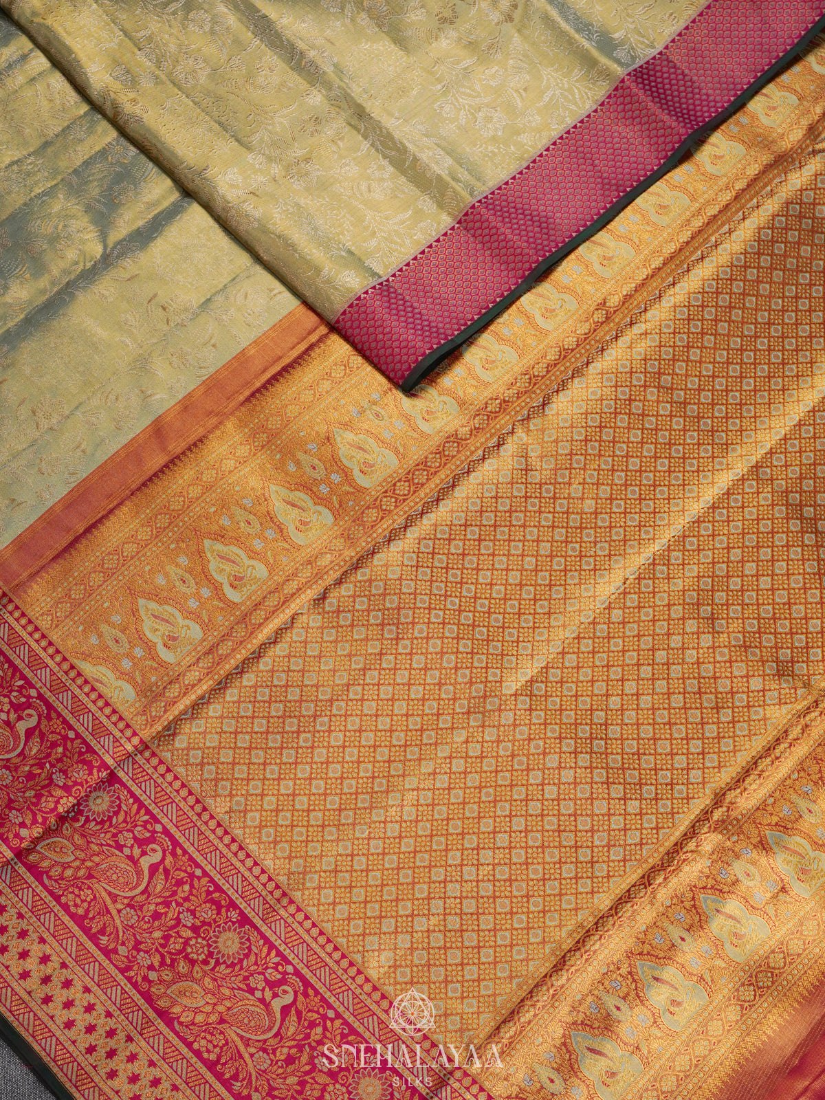 Lime Green Kanjivaram Silk Saree