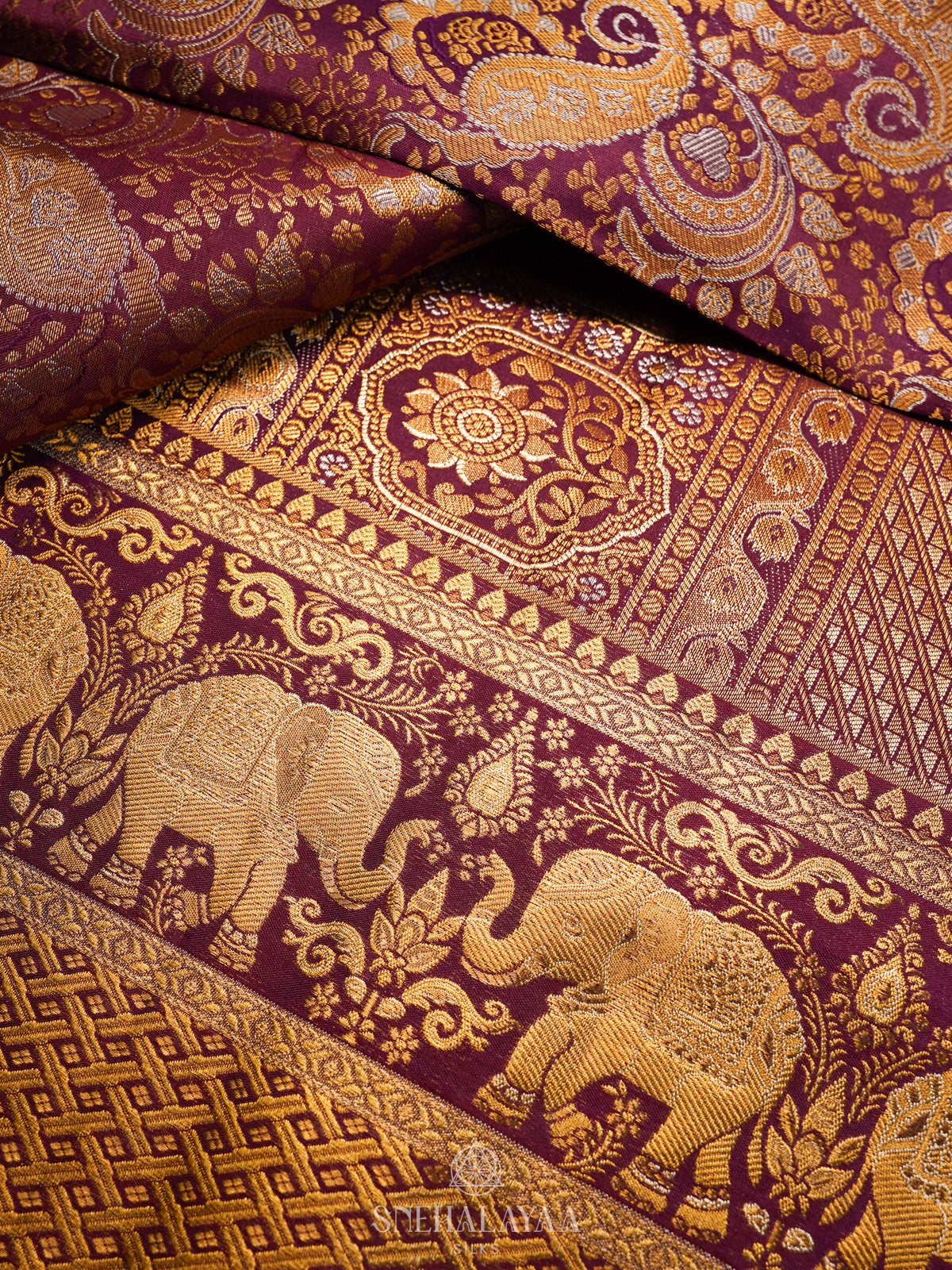 Burgundy Kanjivaram Silk Saree