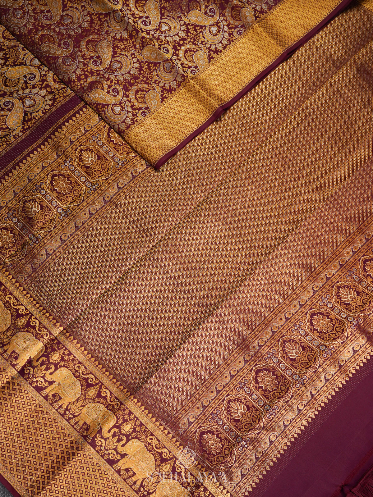 Burgundy Kanjivaram Silk Saree