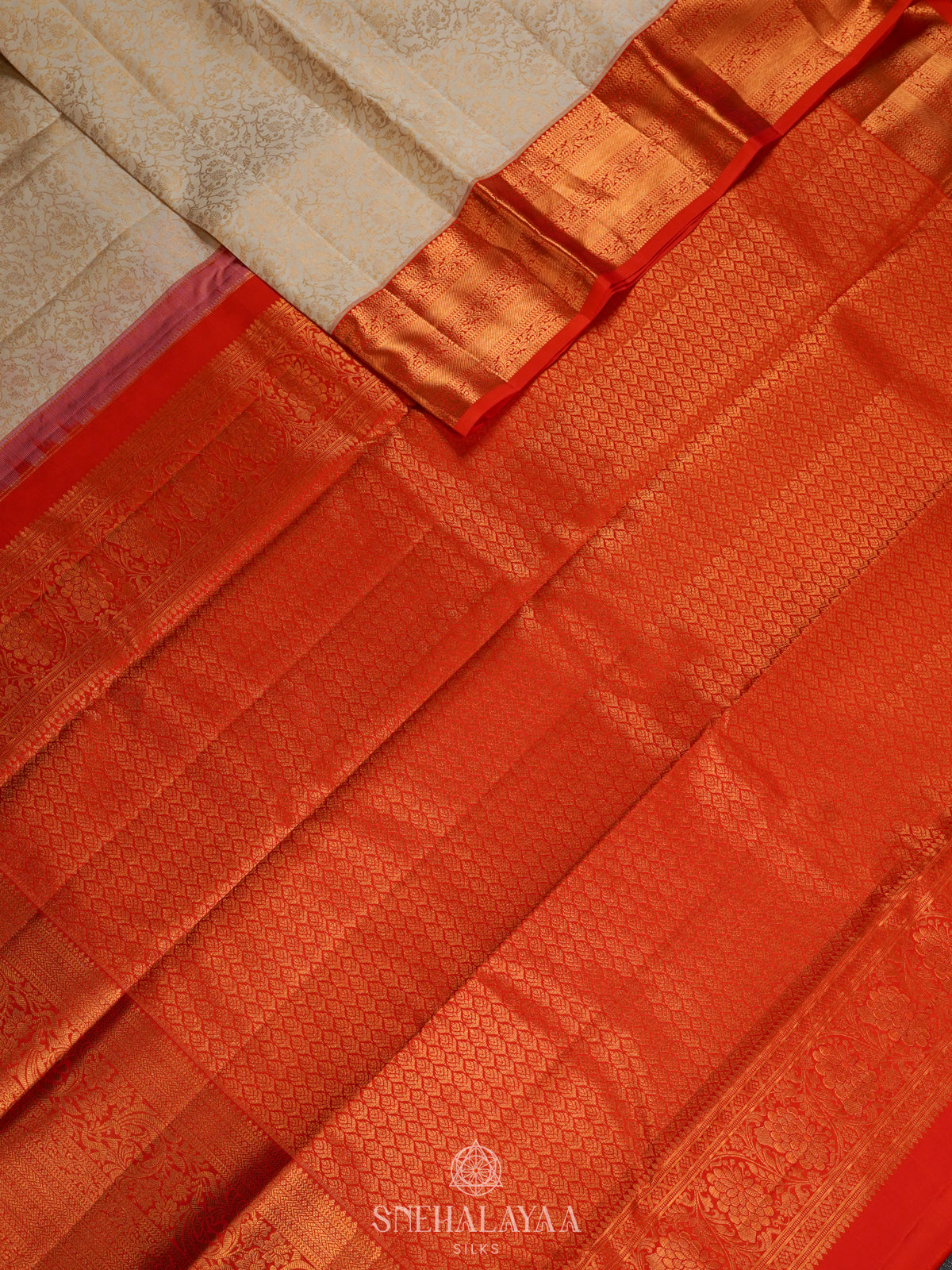 Cream Kanjivaram Silk Saree