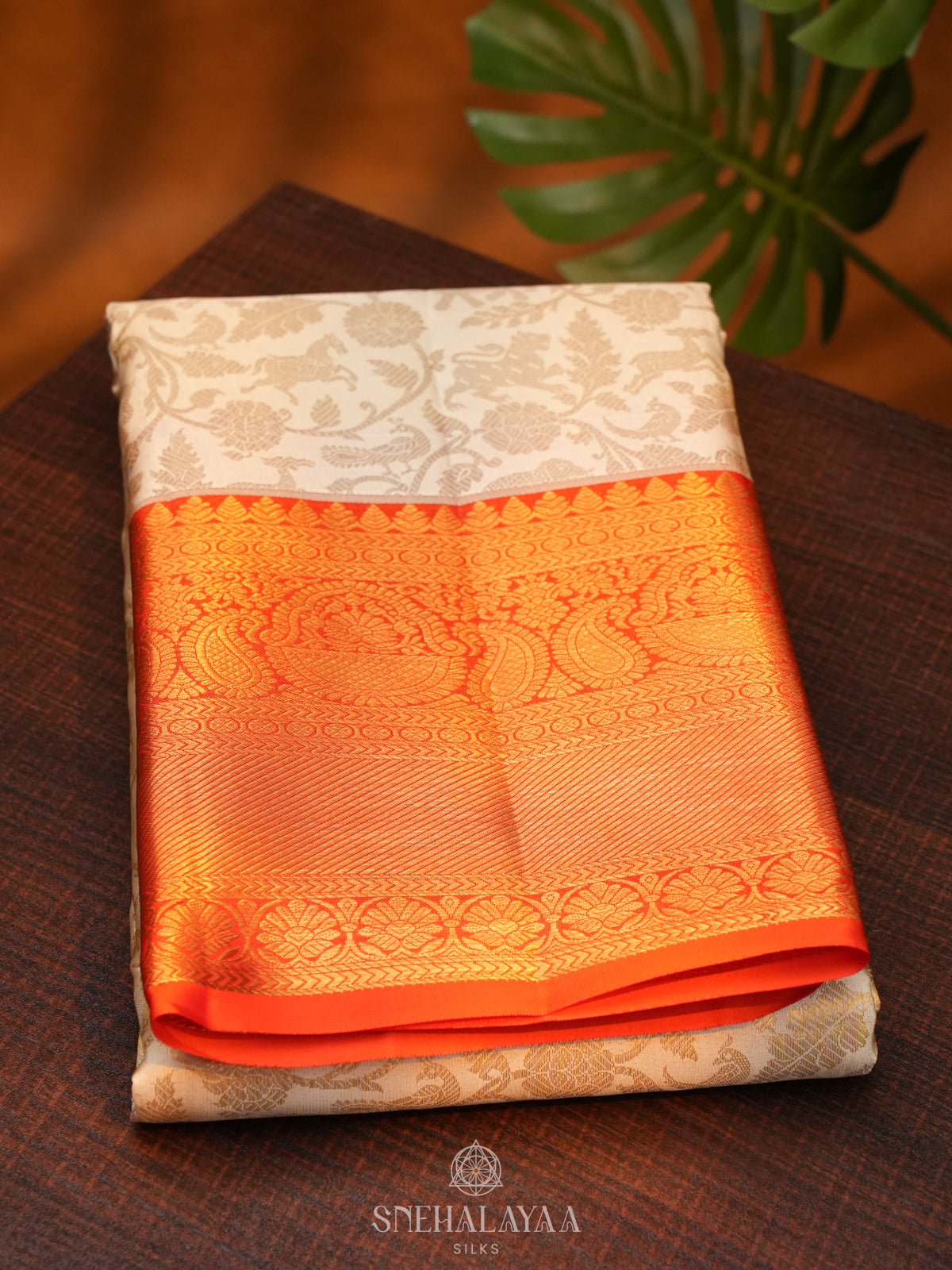 Cream Kanjivaram Silk Saree