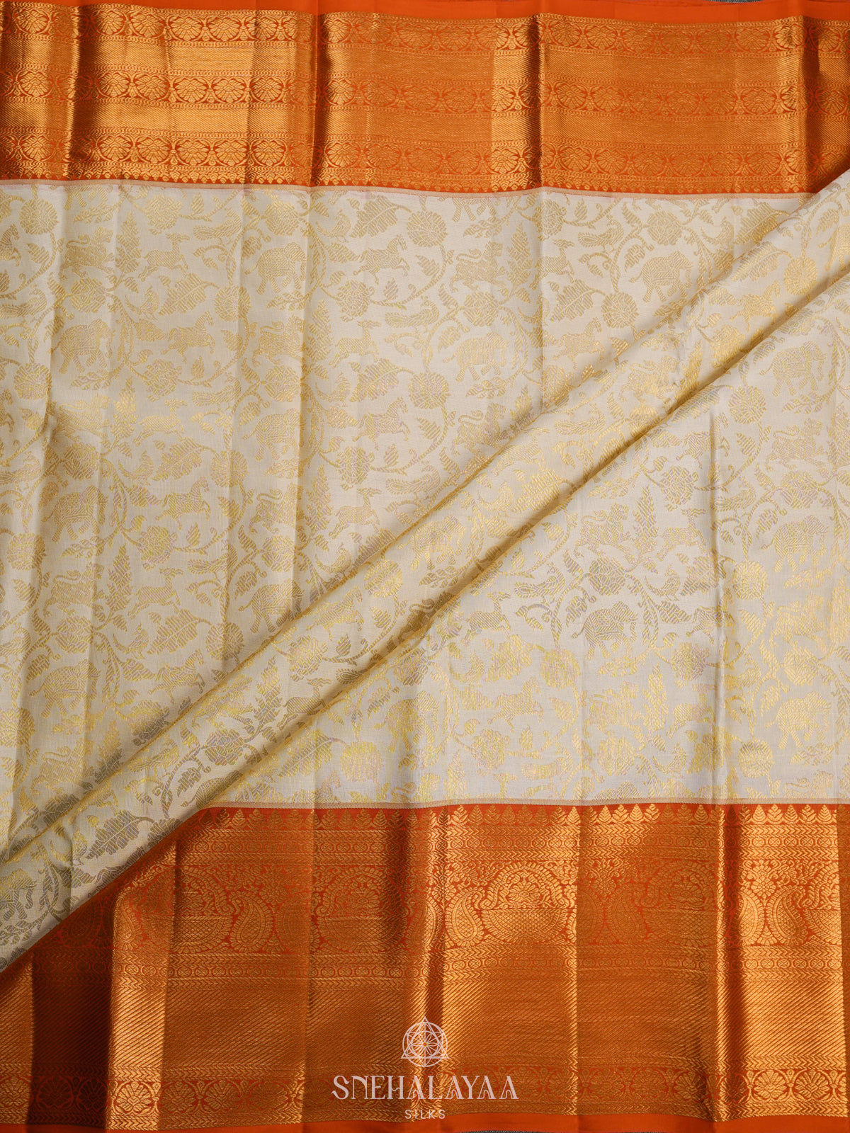 Cream Kanjivaram Silk Saree