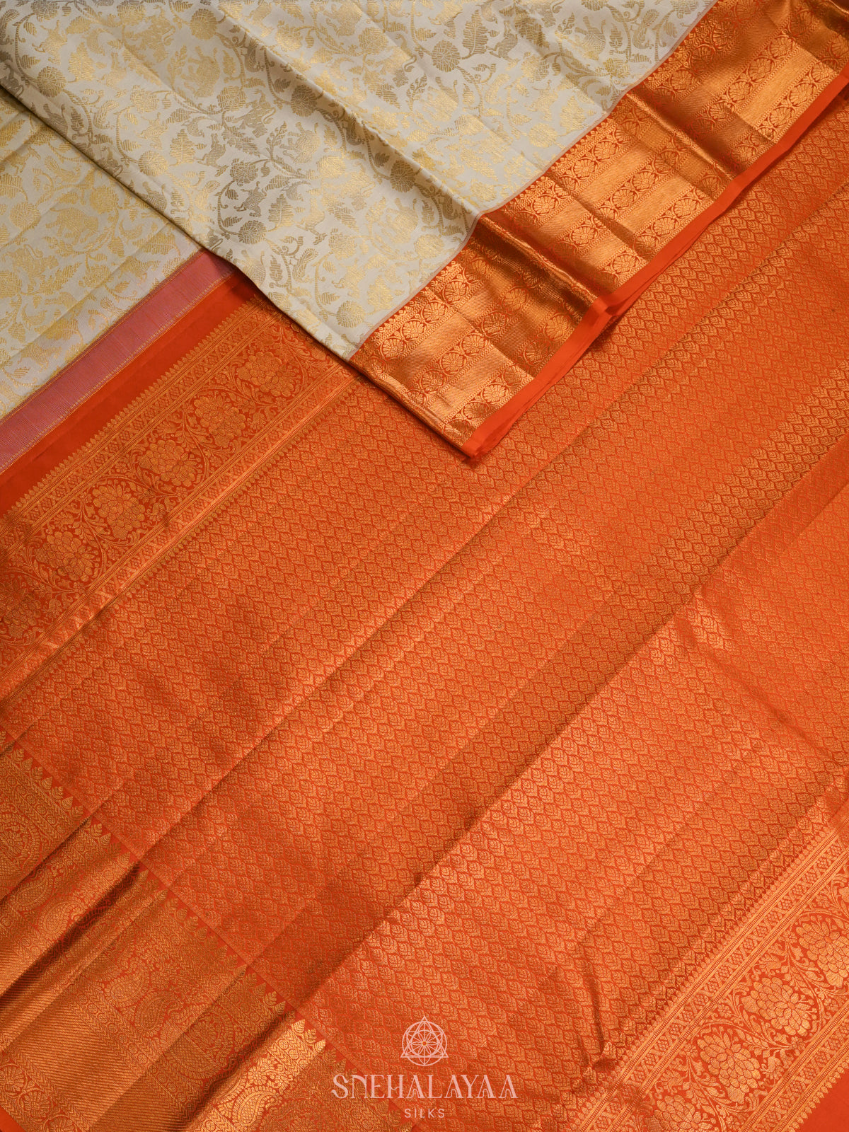 Cream Kanjivaram Silk Saree