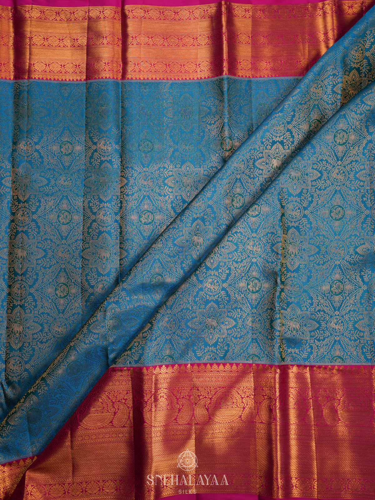 Peacock Blue Kanjivaram Silk Saree