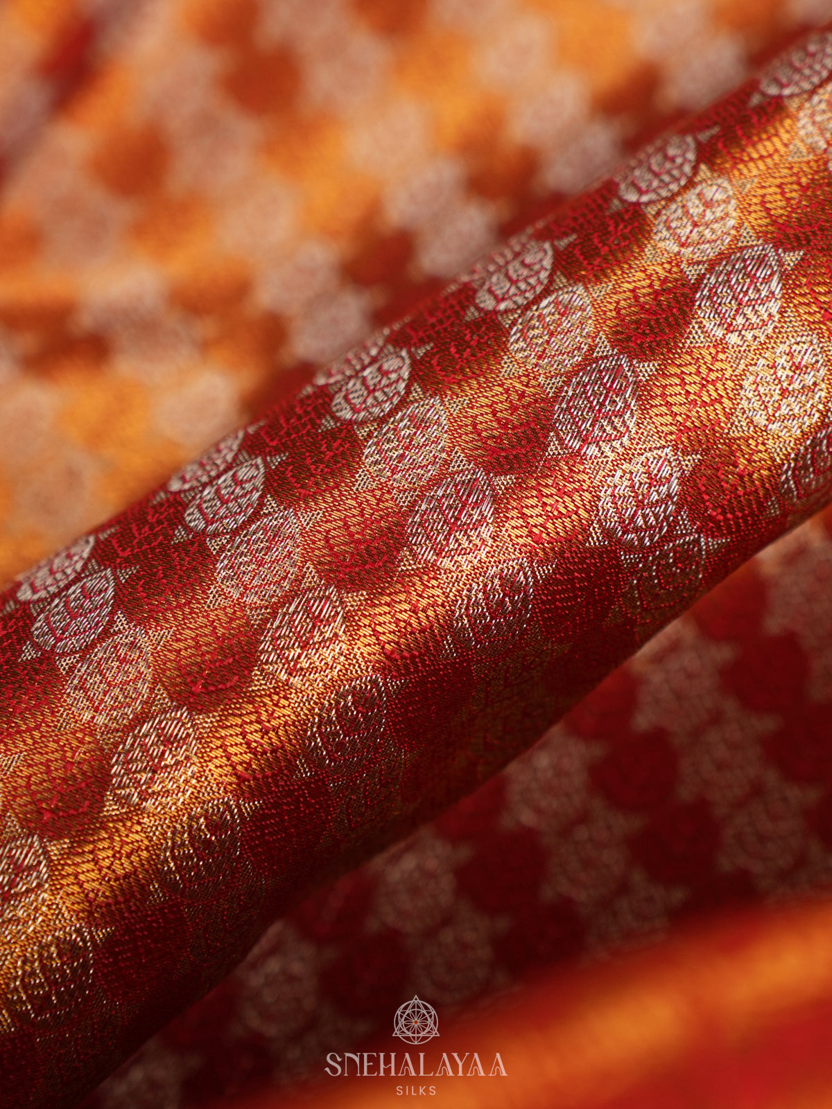 Rust Orange Tissue Kanjivaram Silk Saree