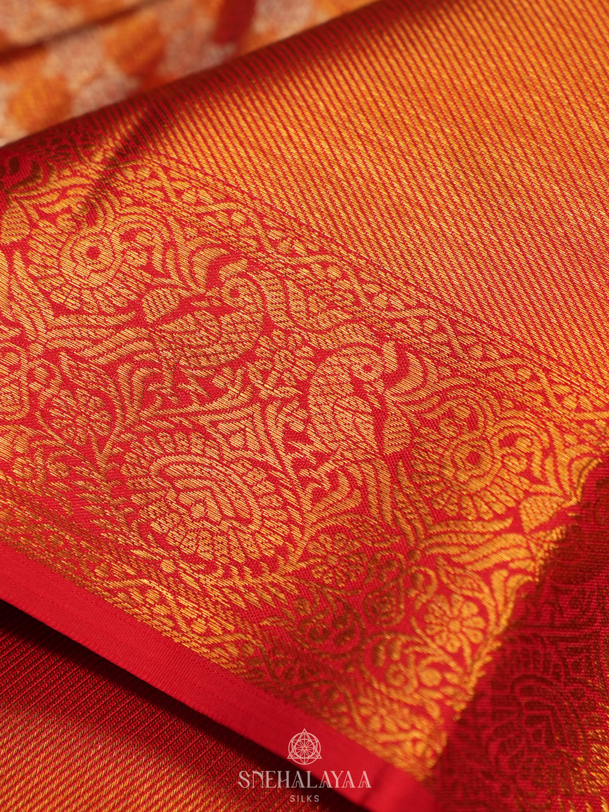 Rust Orange Tissue Kanjivaram Silk Saree
